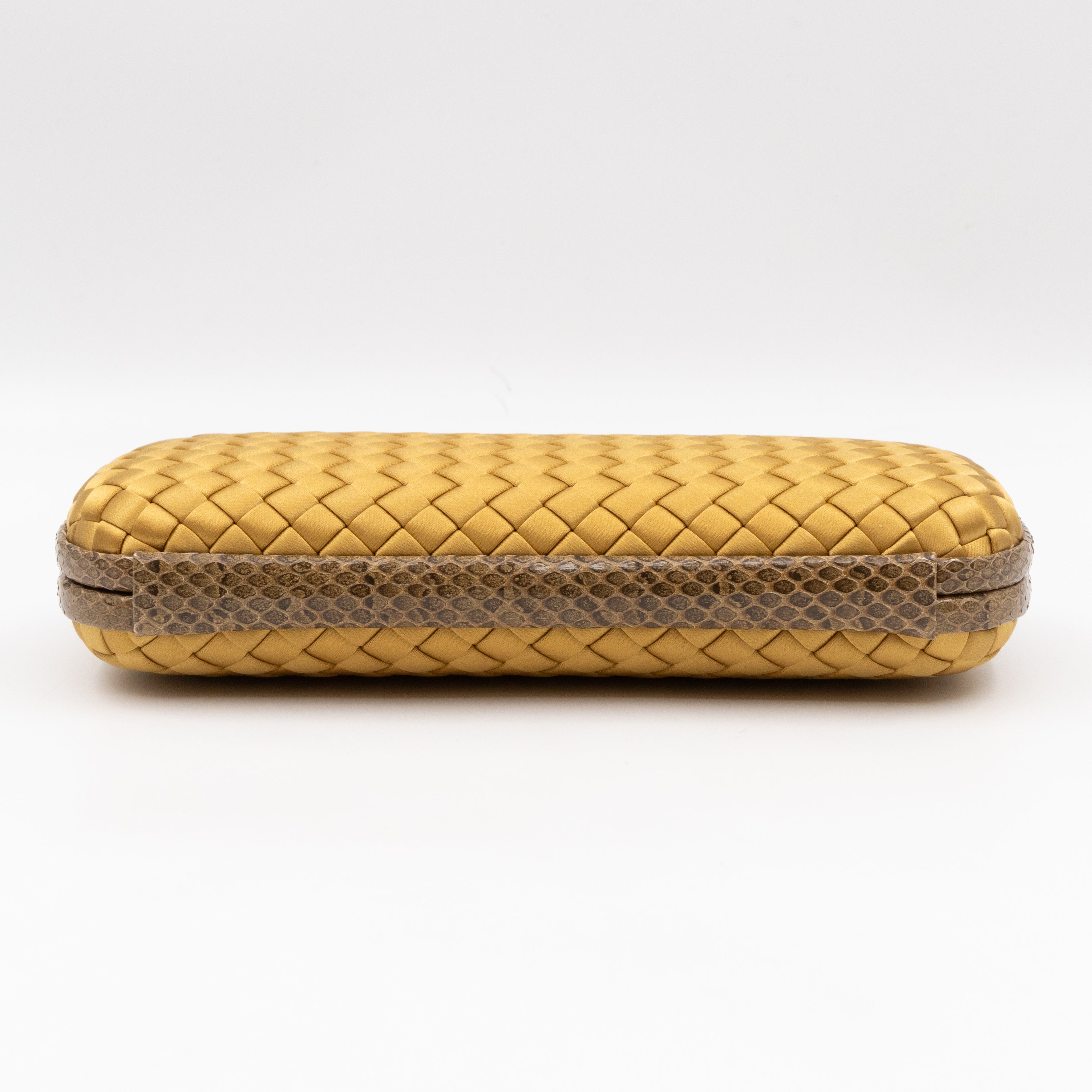 Knot Clutch Long Gold Satin Intrecciato Python Edge