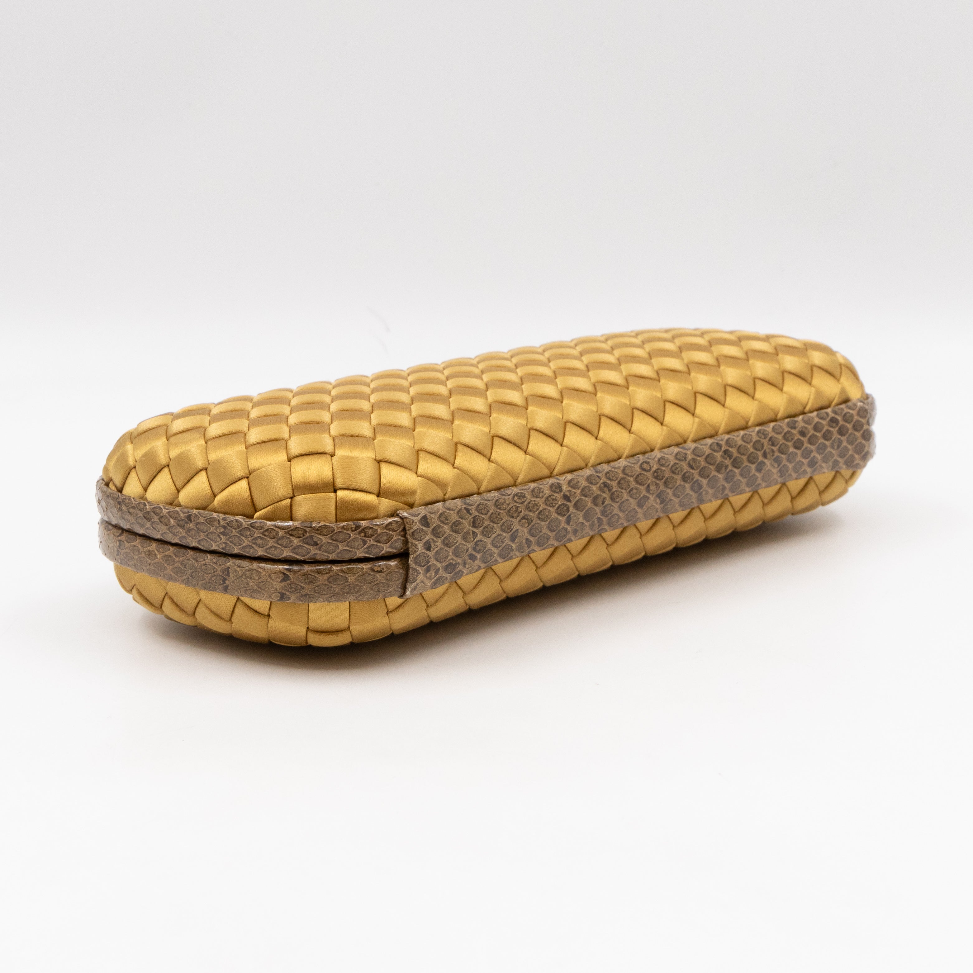Knot Clutch Long Gold Satin Intrecciato Python Edge
