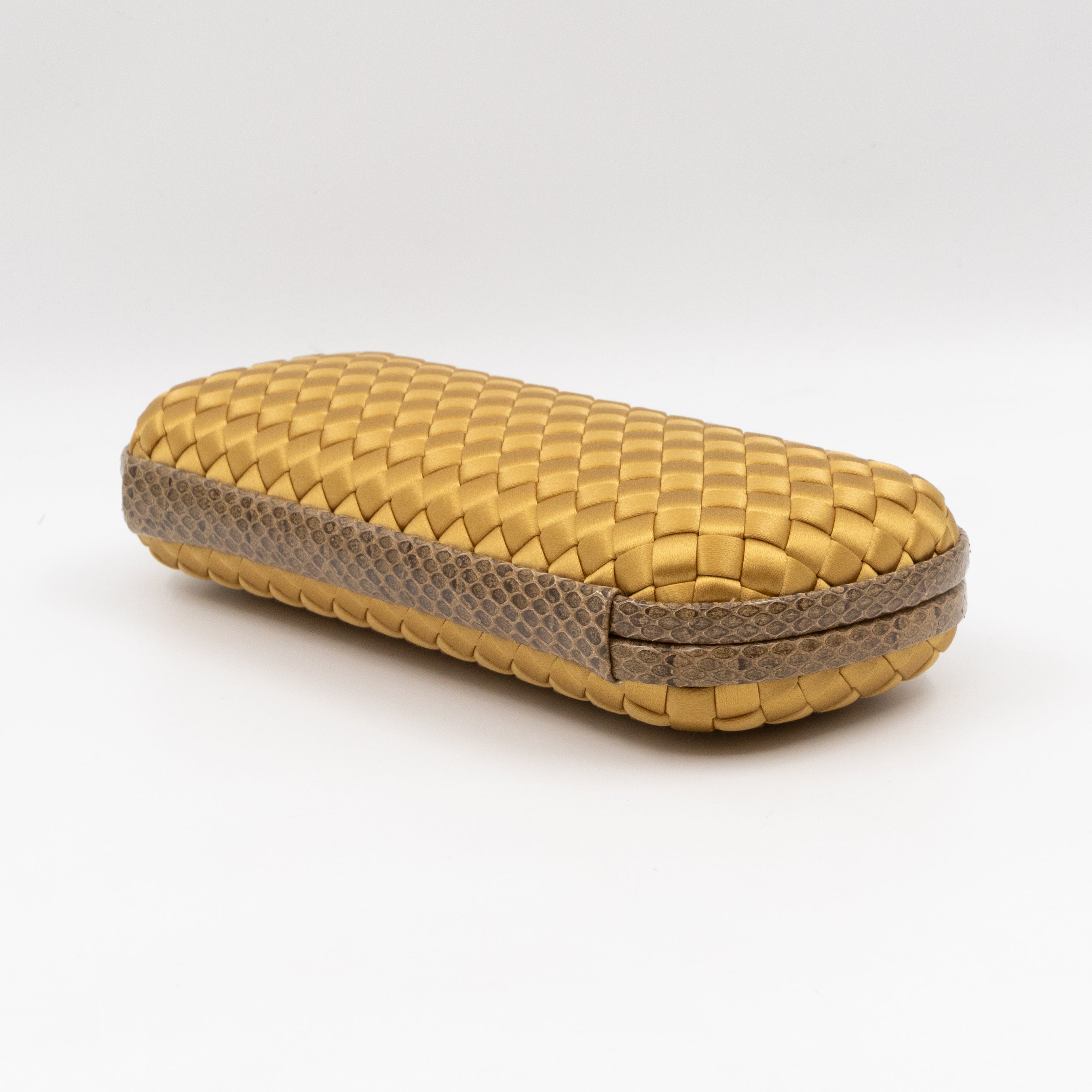 Knot Clutch Long Gold Satin Intrecciato Python Edge