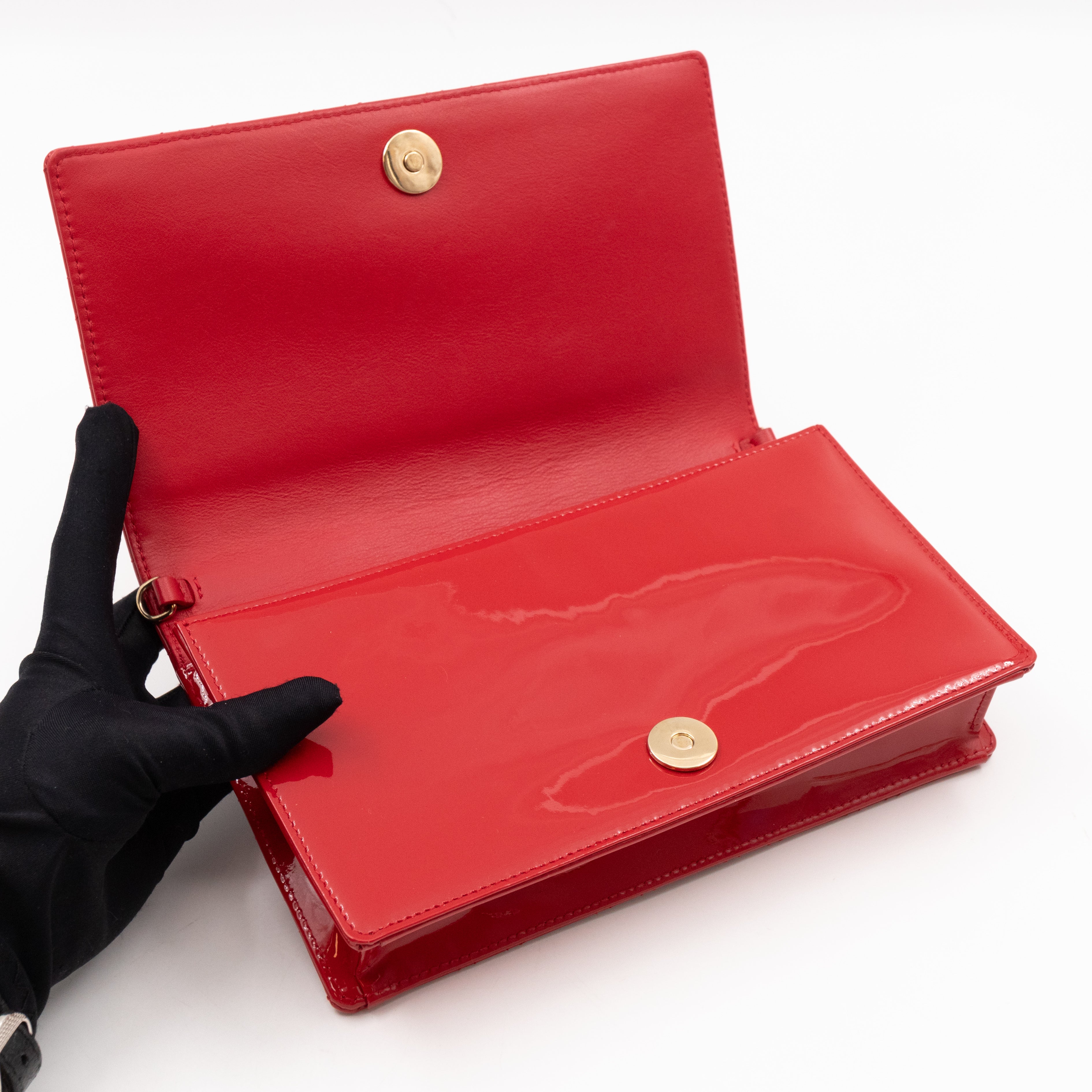 Lady Dior Pouch with Chain Red Cannage Patent Leather