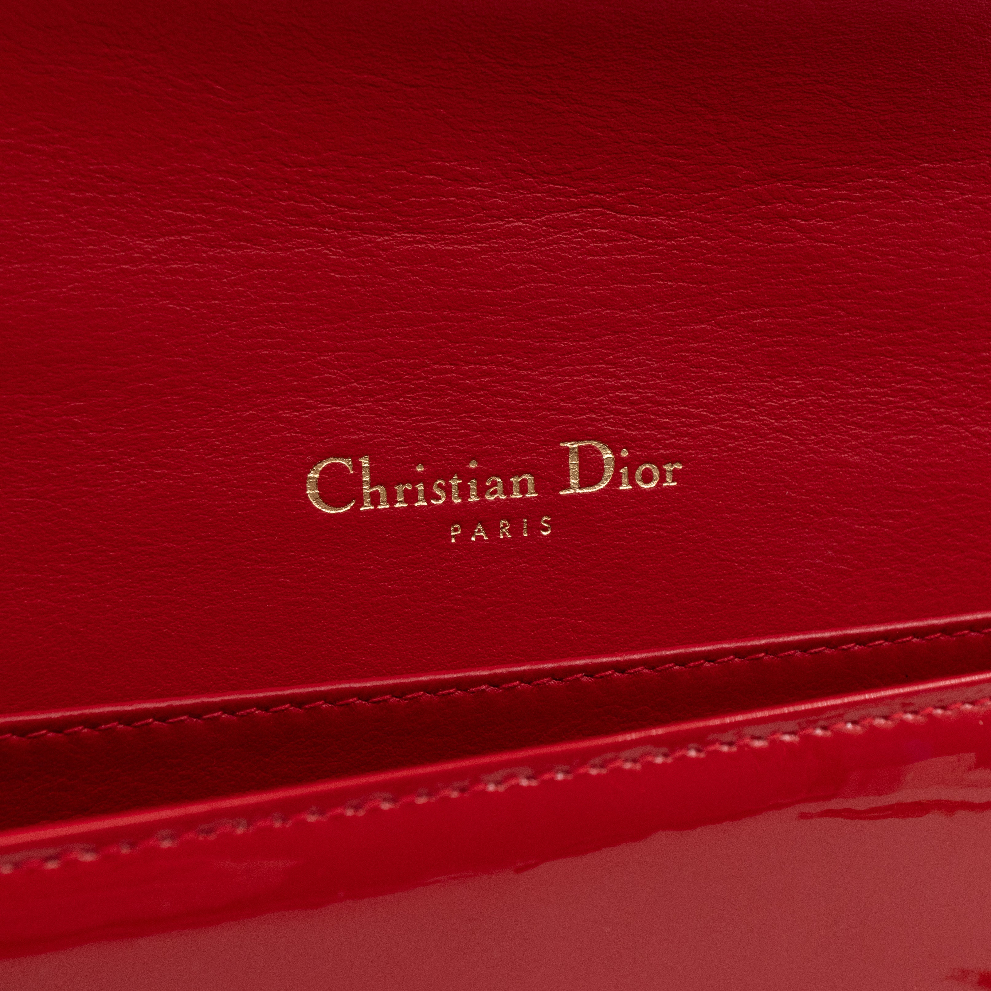 Lady Dior Pouch with Chain Red Cannage Patent Leather