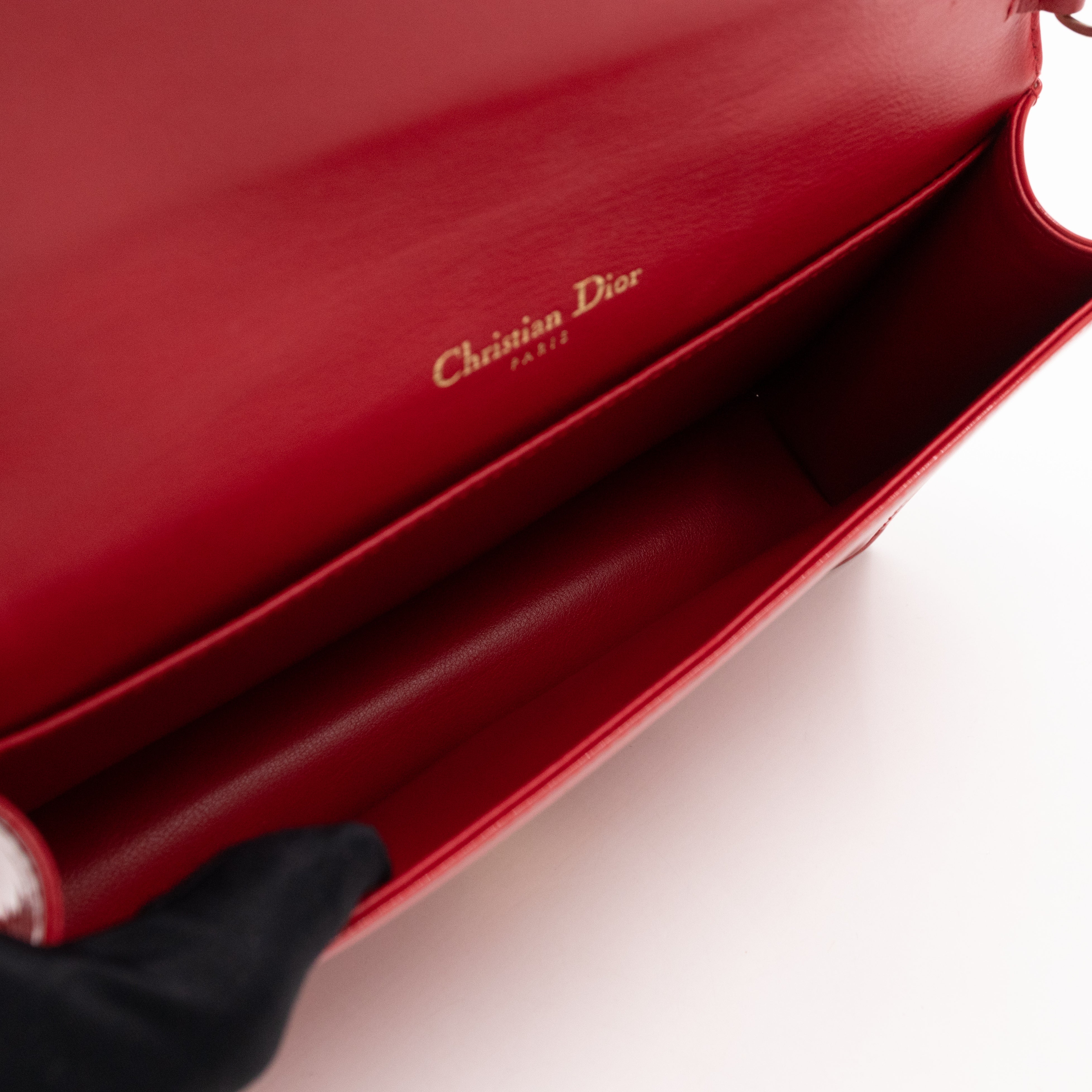 Lady Dior Pouch with Chain Red Cannage Patent Leather