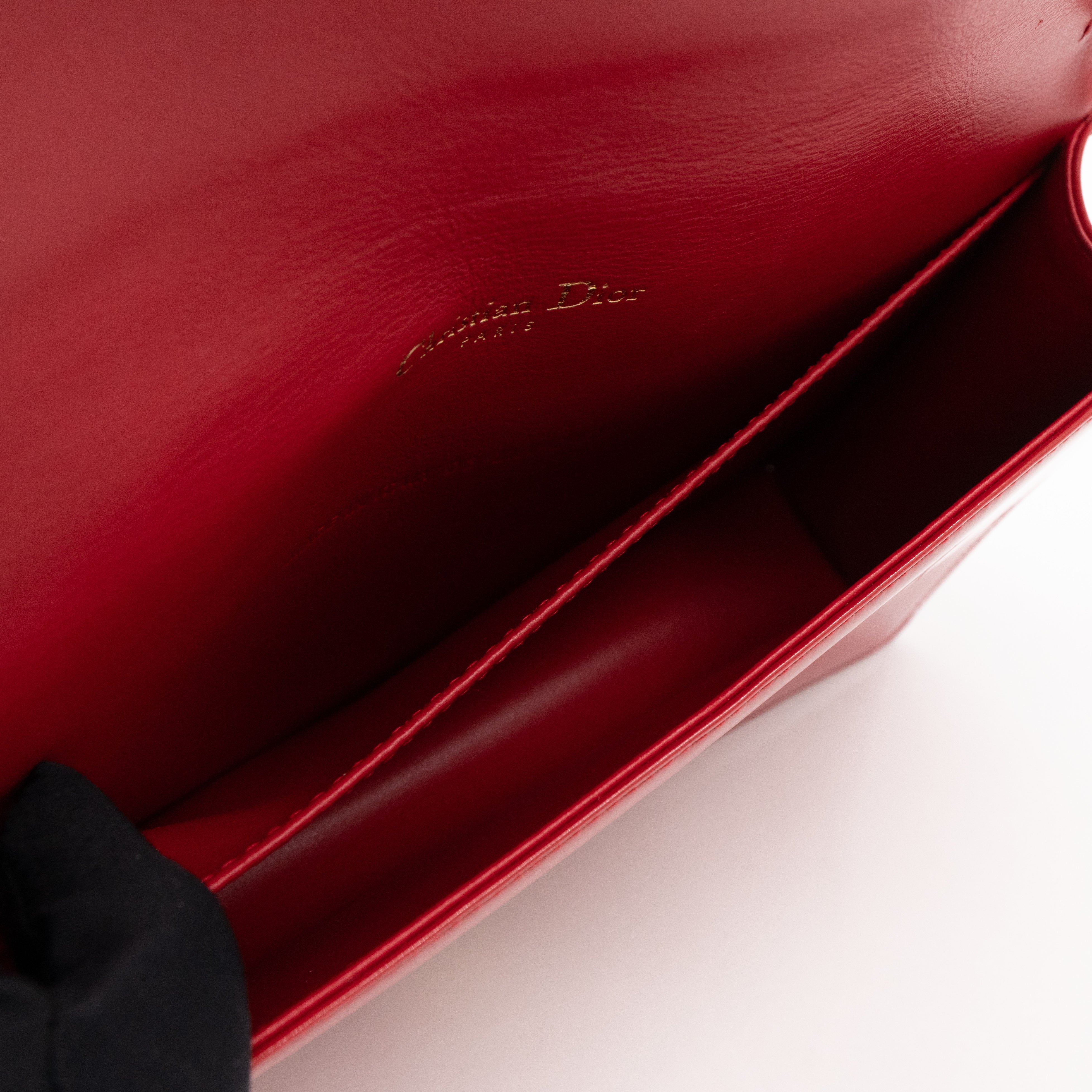 Lady Dior Pouch with Chain Red Cannage Patent Leather