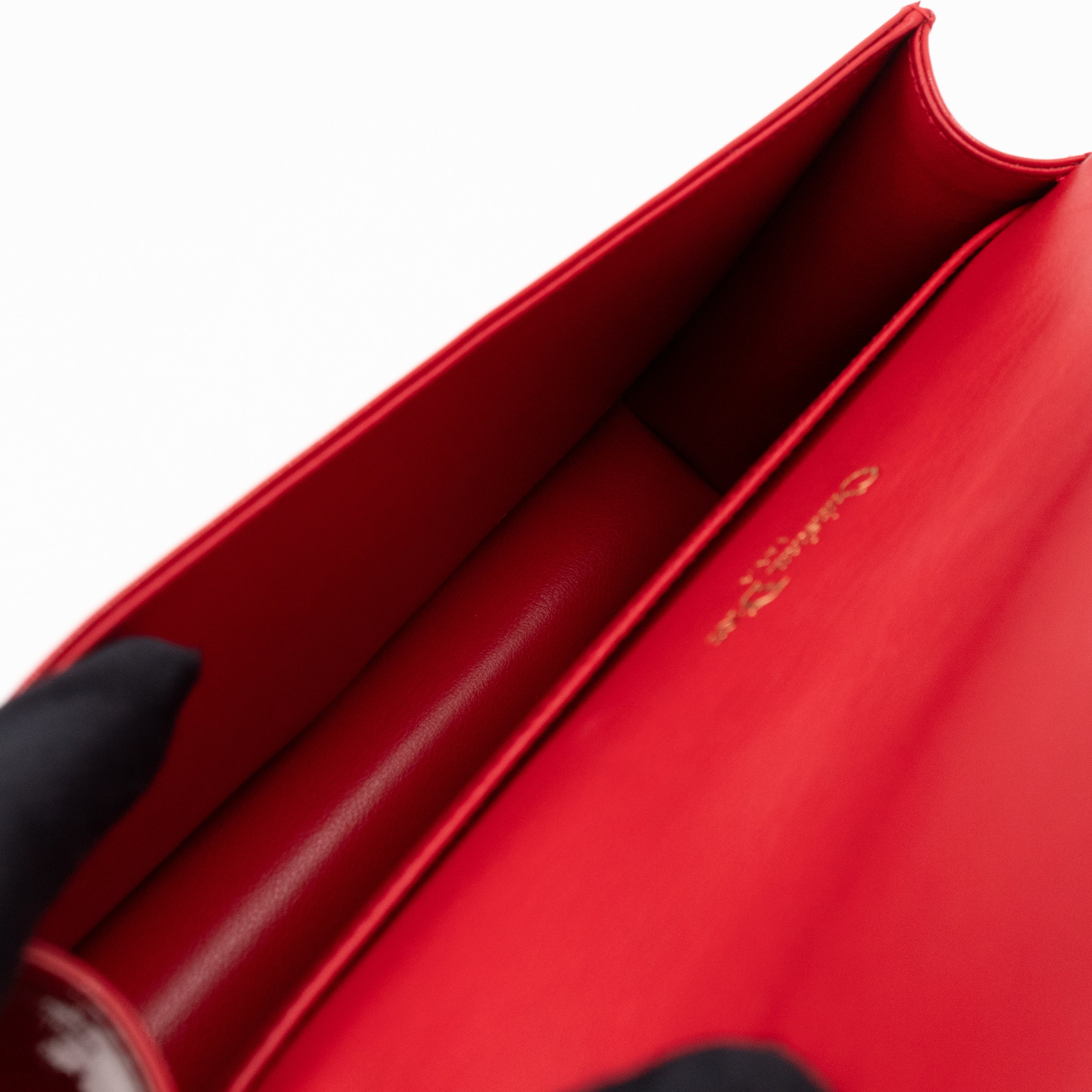 Lady Dior Pouch with Chain Red Cannage Patent Leather