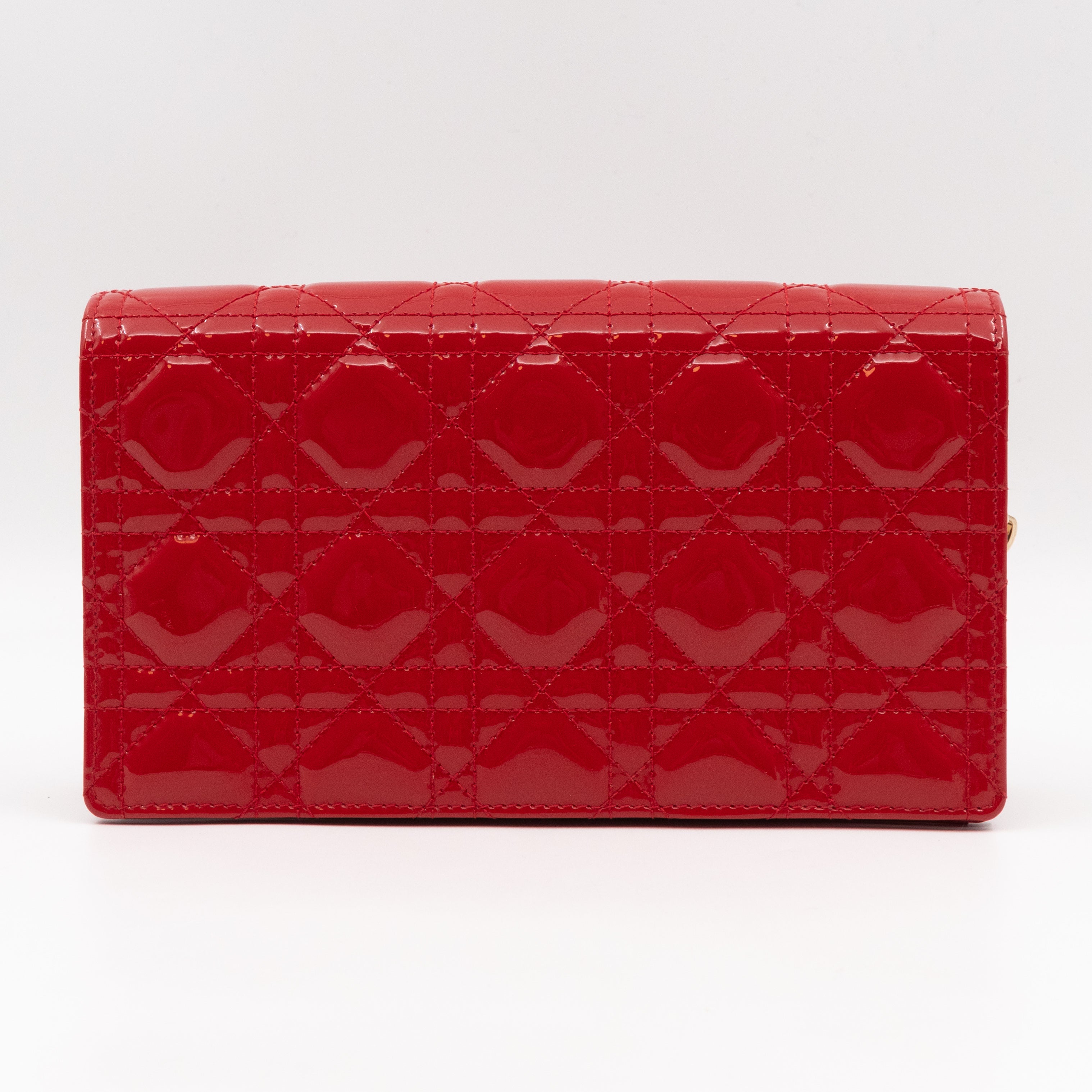 Lady Dior Pouch with Chain Red Cannage Patent Leather