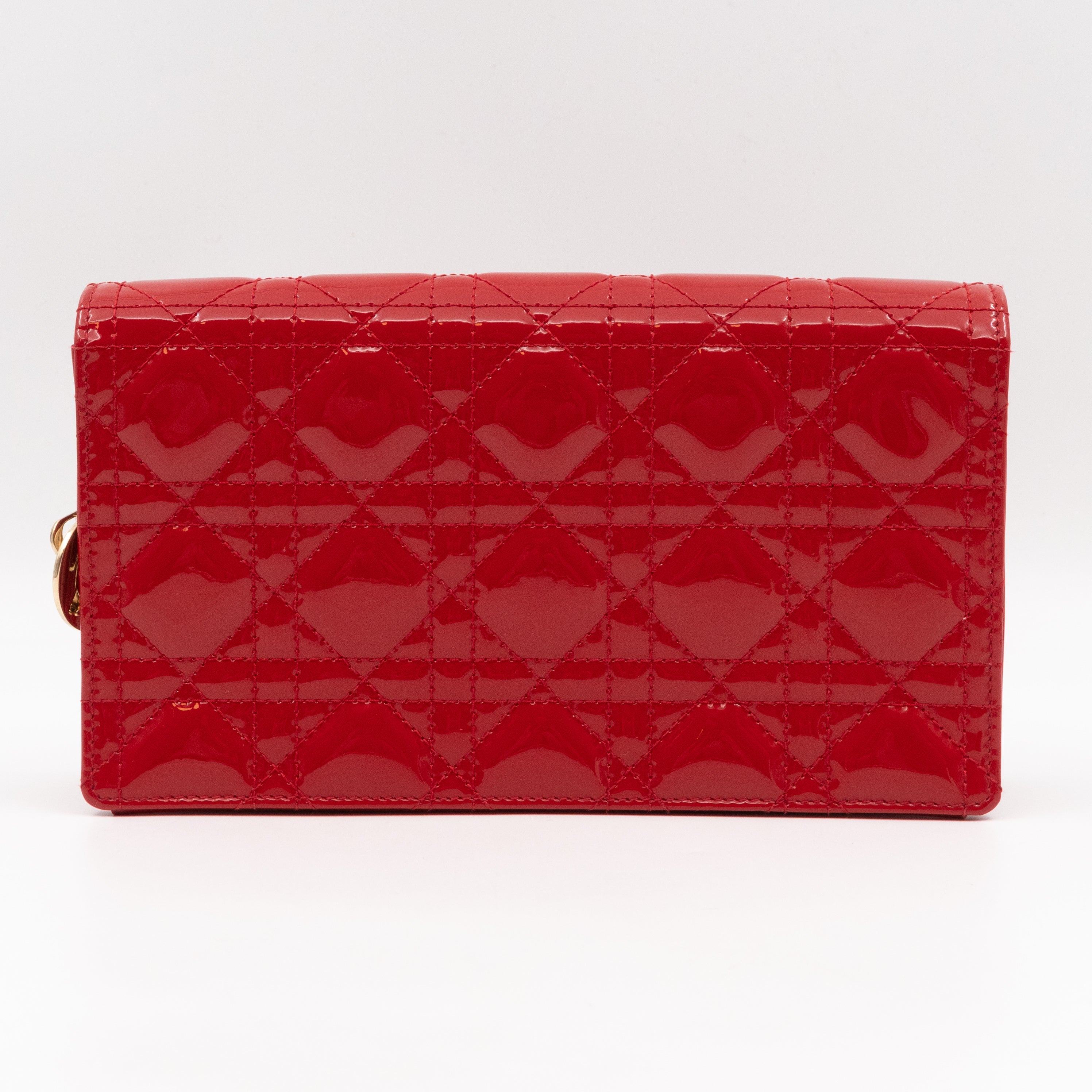 Lady Dior Pouch with Chain Red Cannage Patent Leather