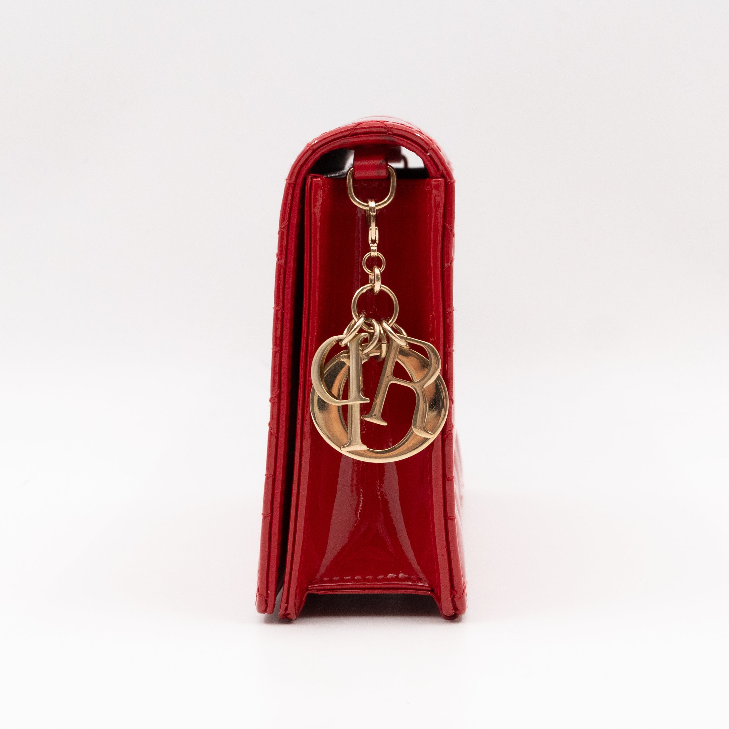 Lady Dior Pouch with Chain Red Cannage Patent Leather