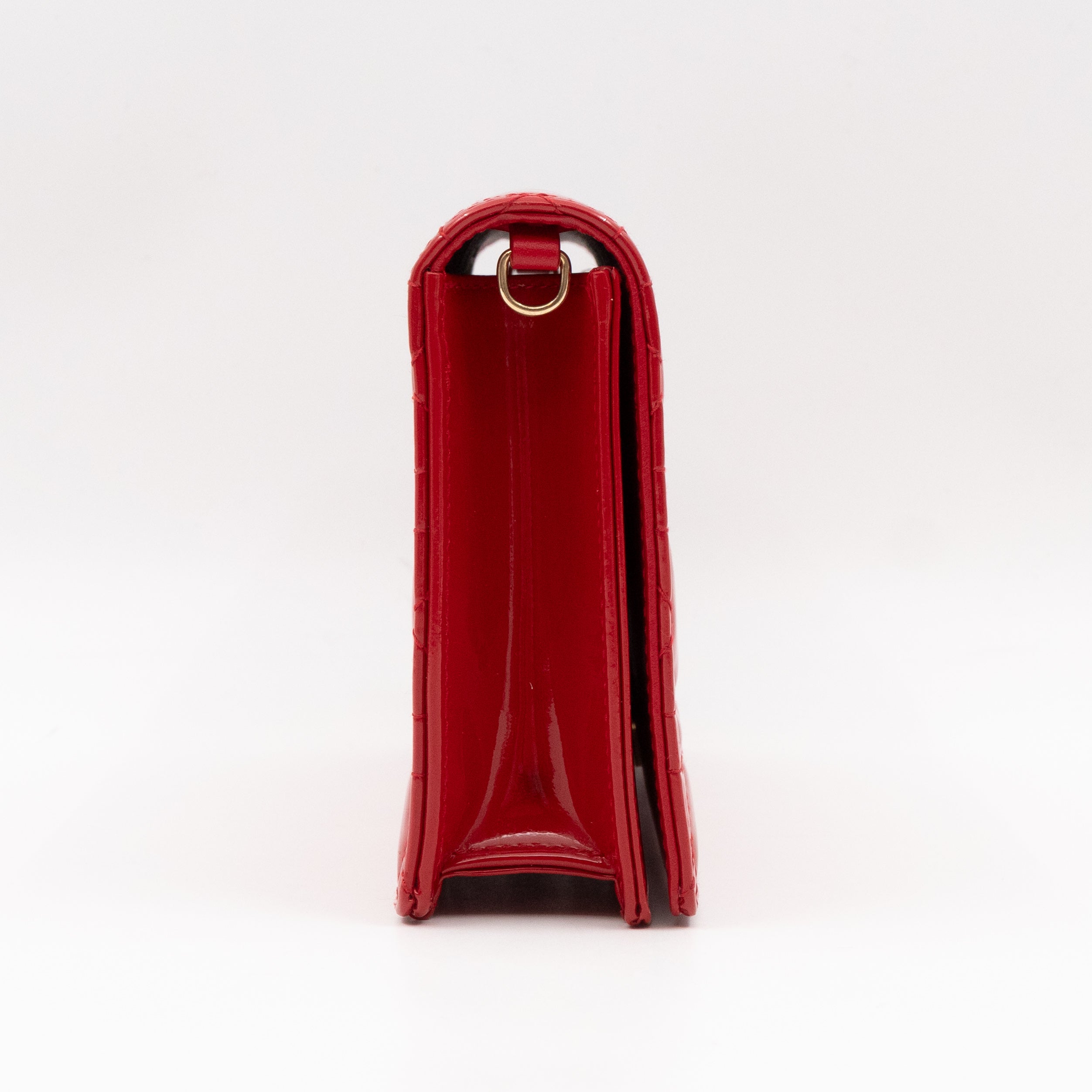 Lady Dior Pouch with Chain Red Cannage Patent Leather