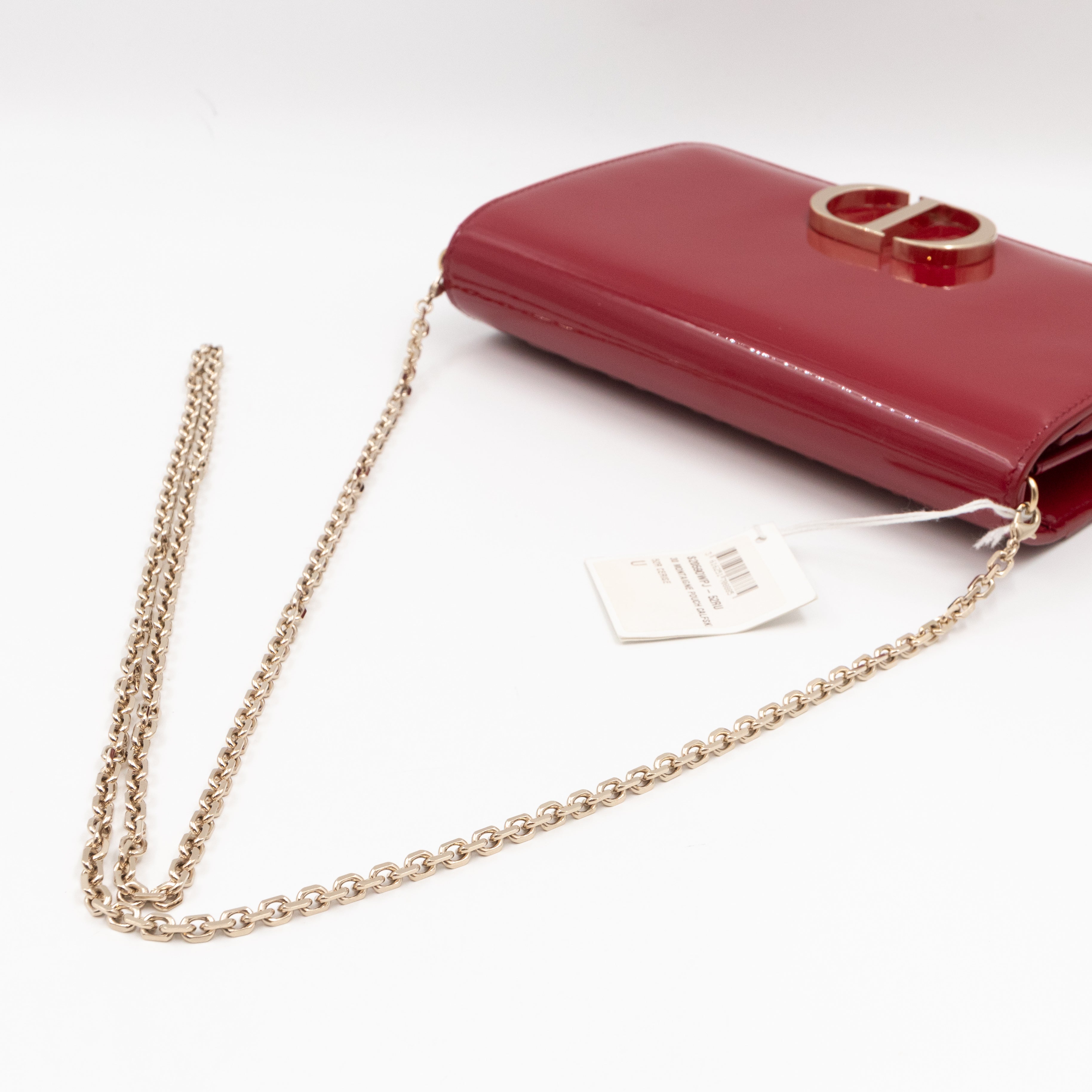 30 Montaigne Pouch with Chain Cerise Red Patent Leather