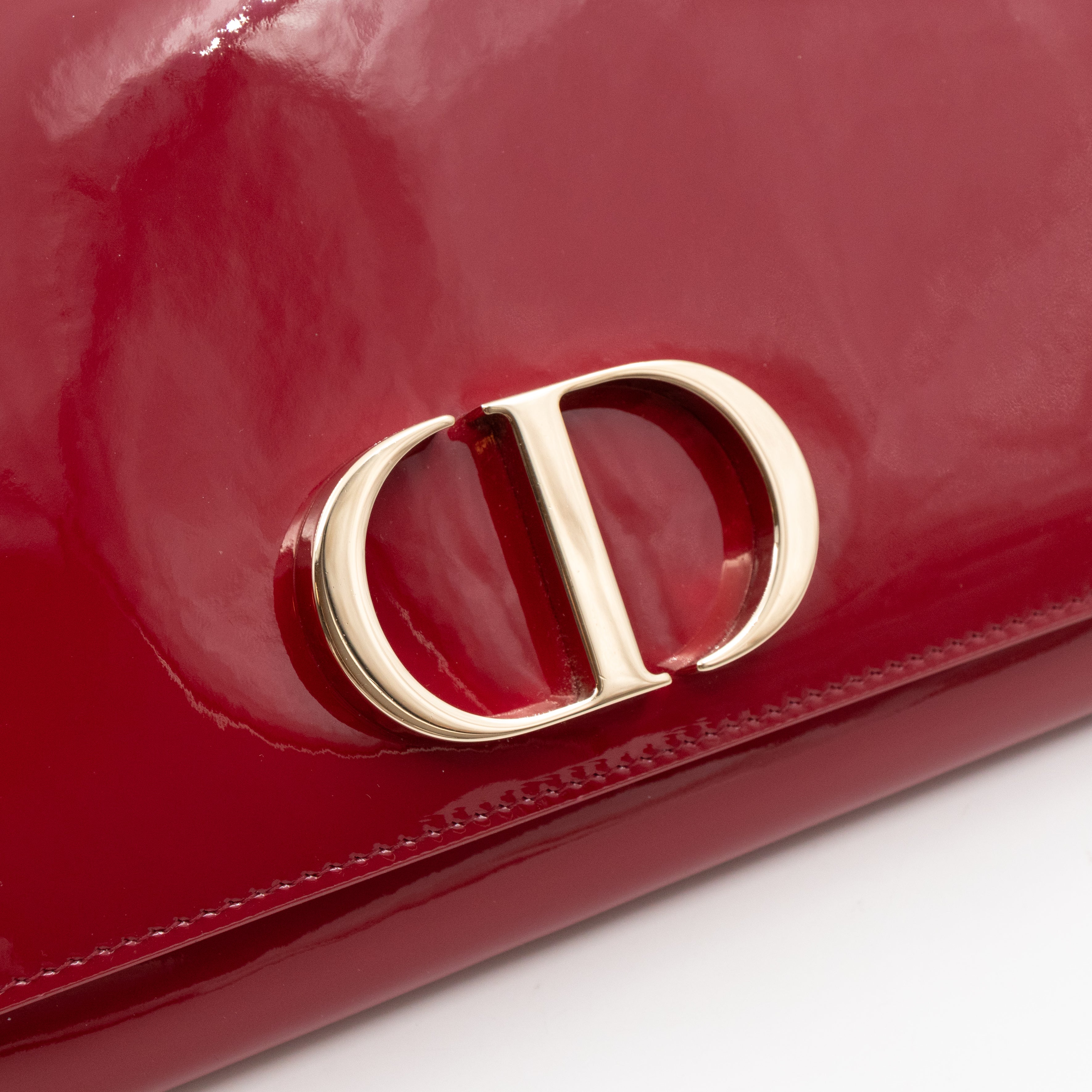 30 Montaigne Pouch with Chain Cerise Red Patent Leather