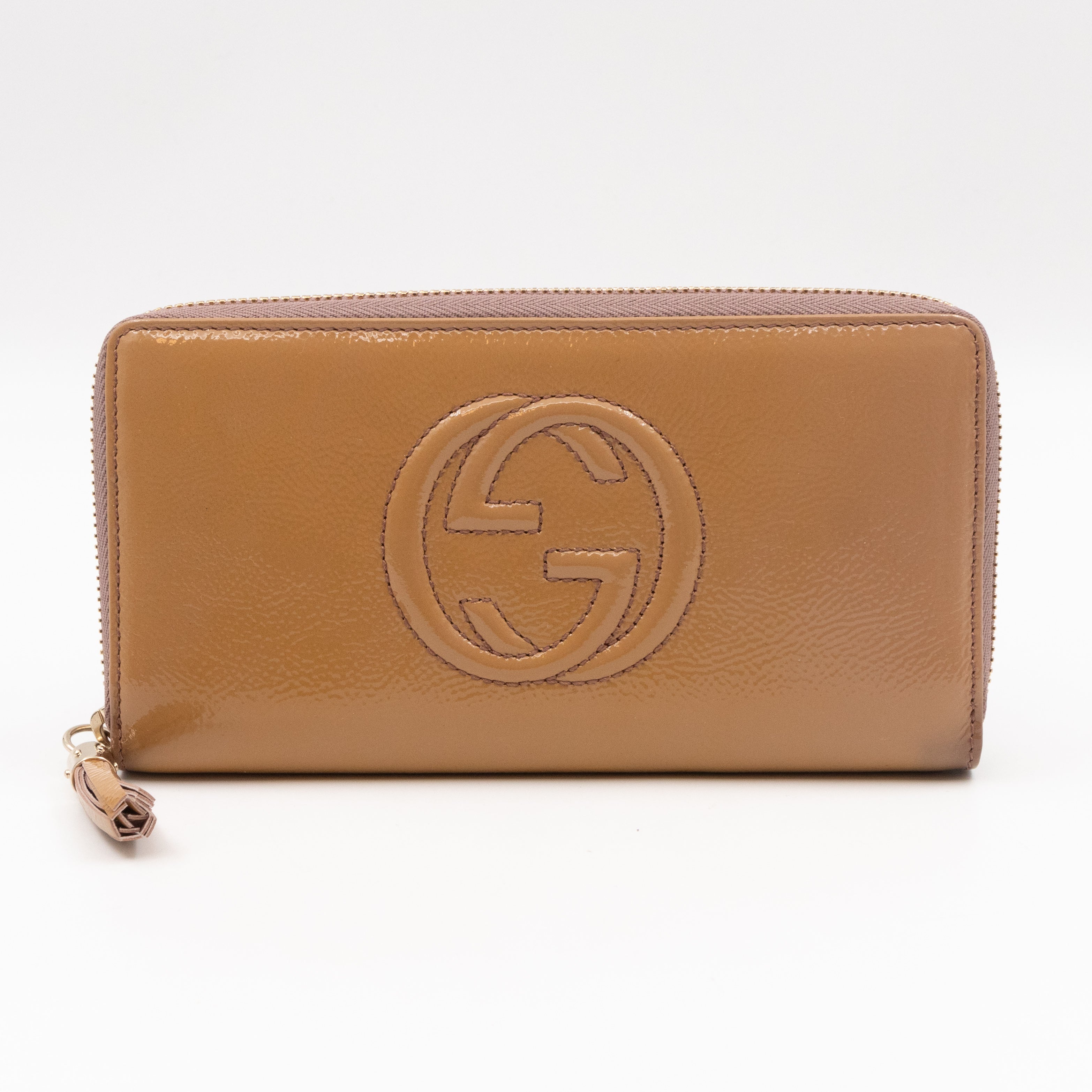Soho Long Zip Around Wallet Beige Patent Leather