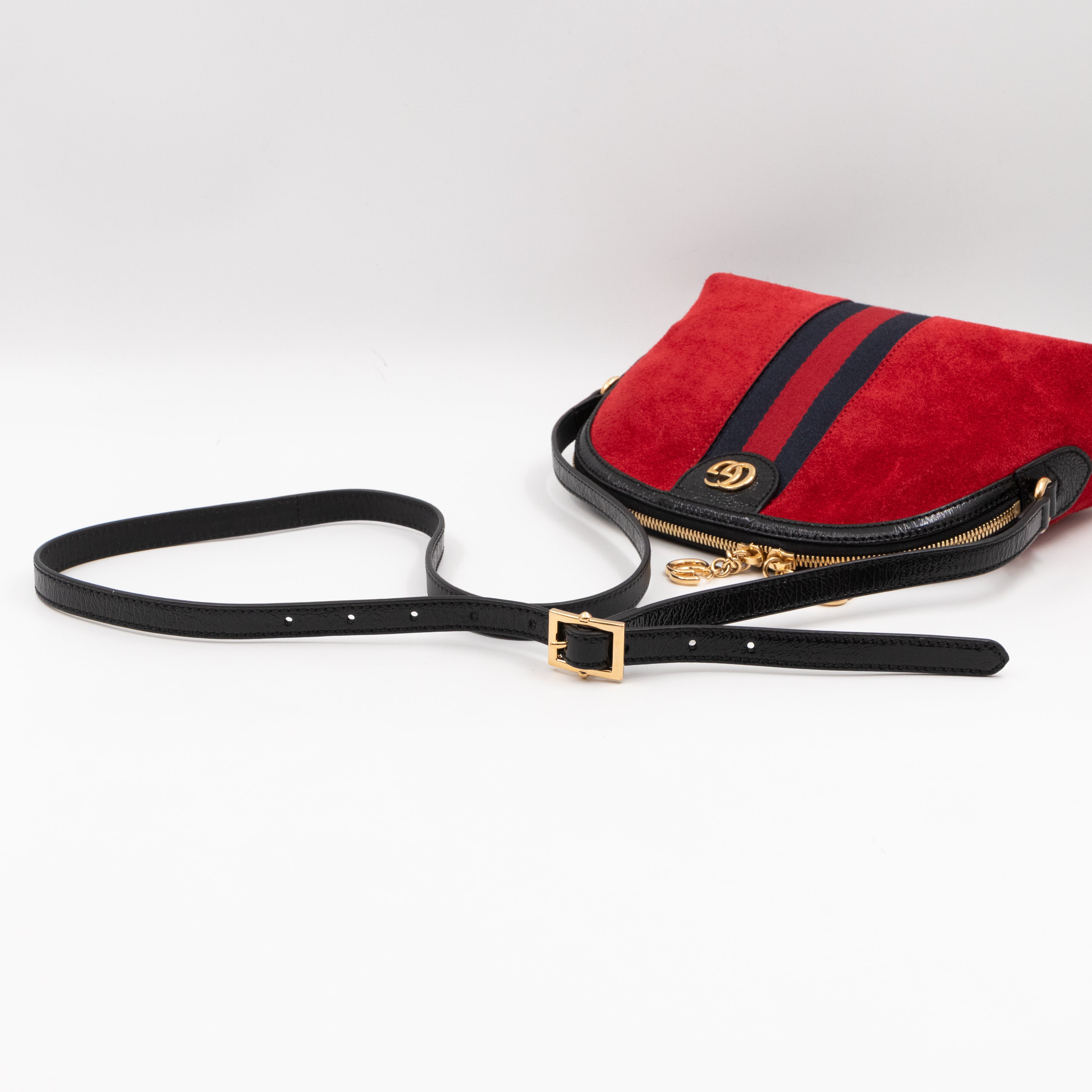 Ophidia GG Small Shoulder Bag Red Suede