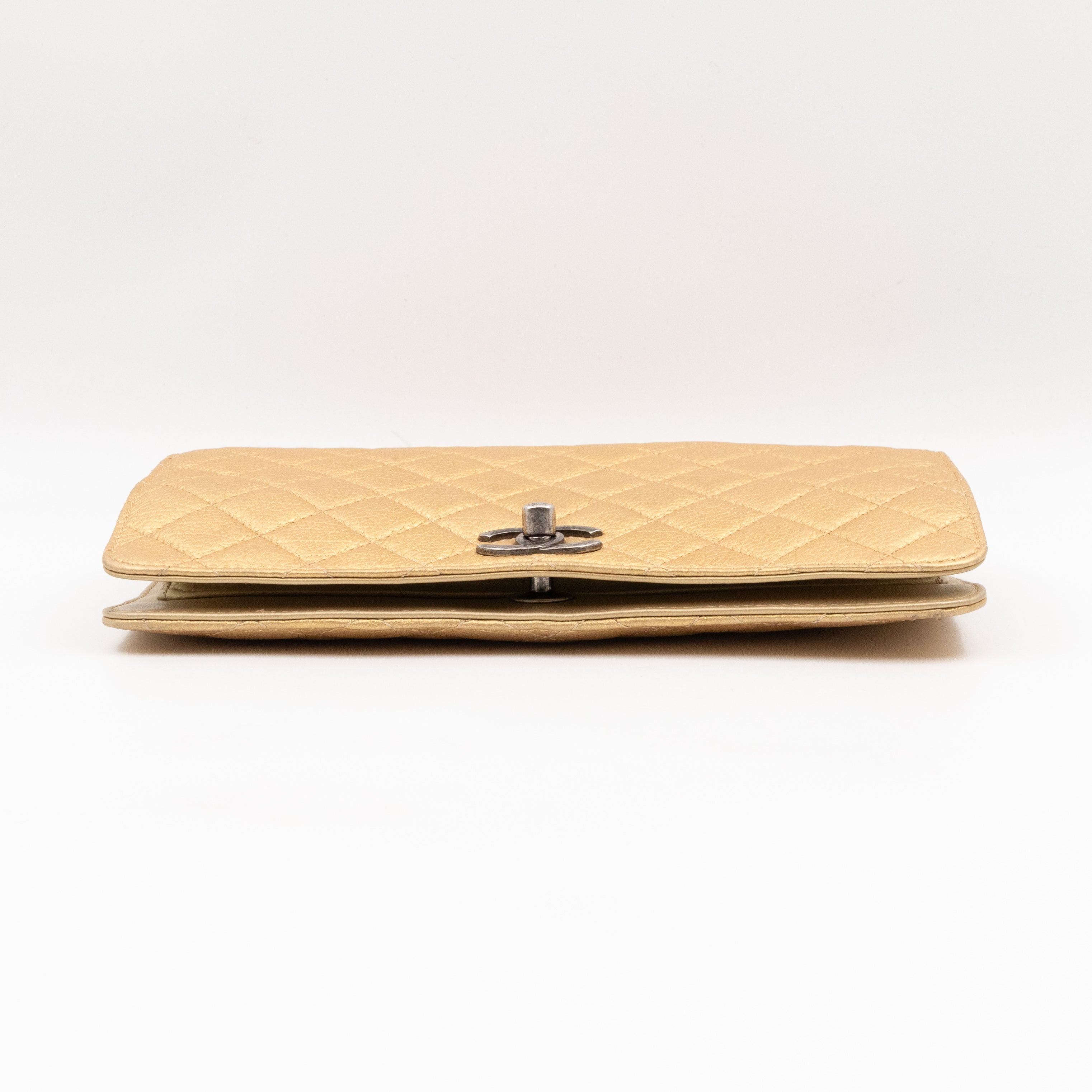 Coco Thin Wallet On Chain Gold Metallic Leather Ruthenium