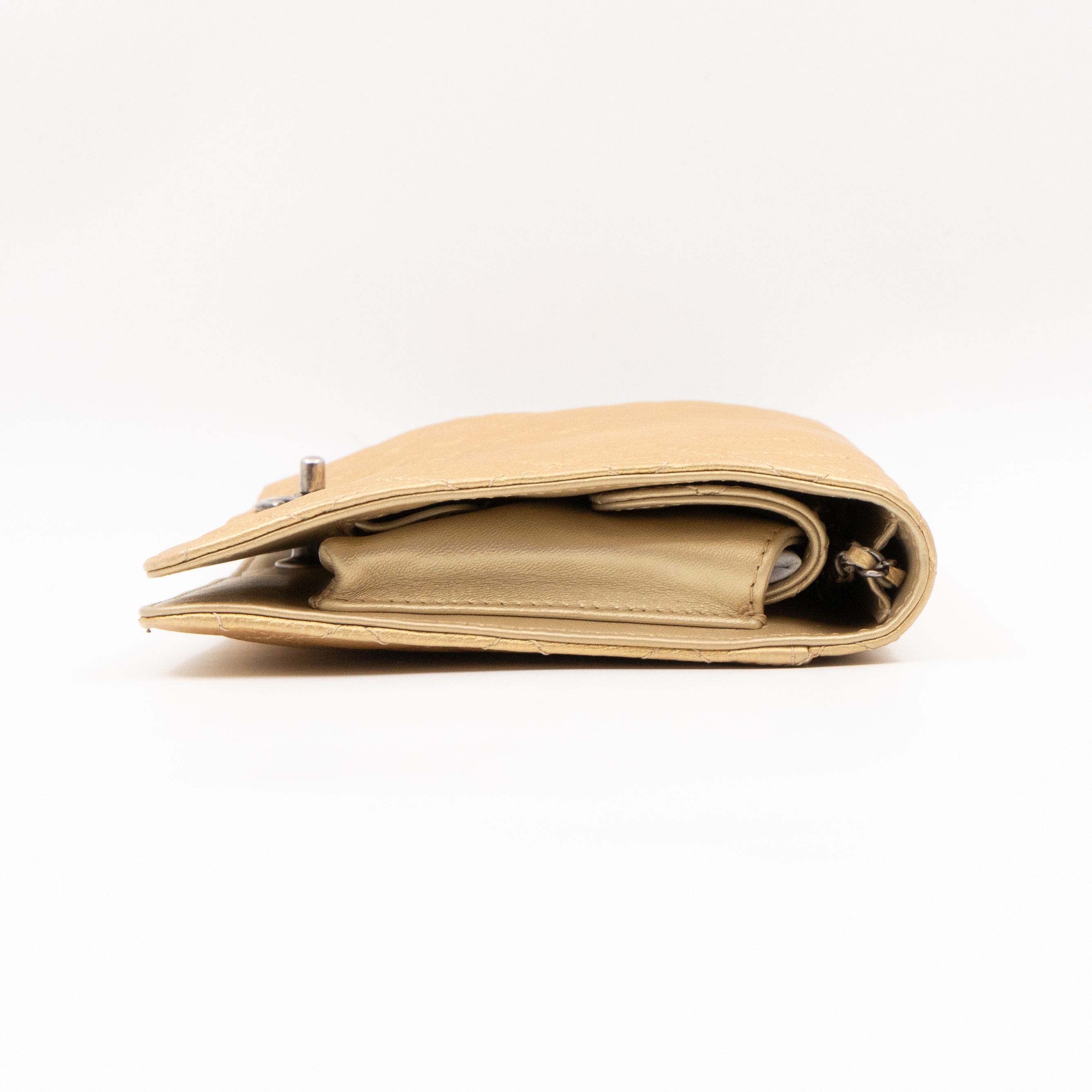 Coco Thin Wallet On Chain Gold Metallic Leather Ruthenium