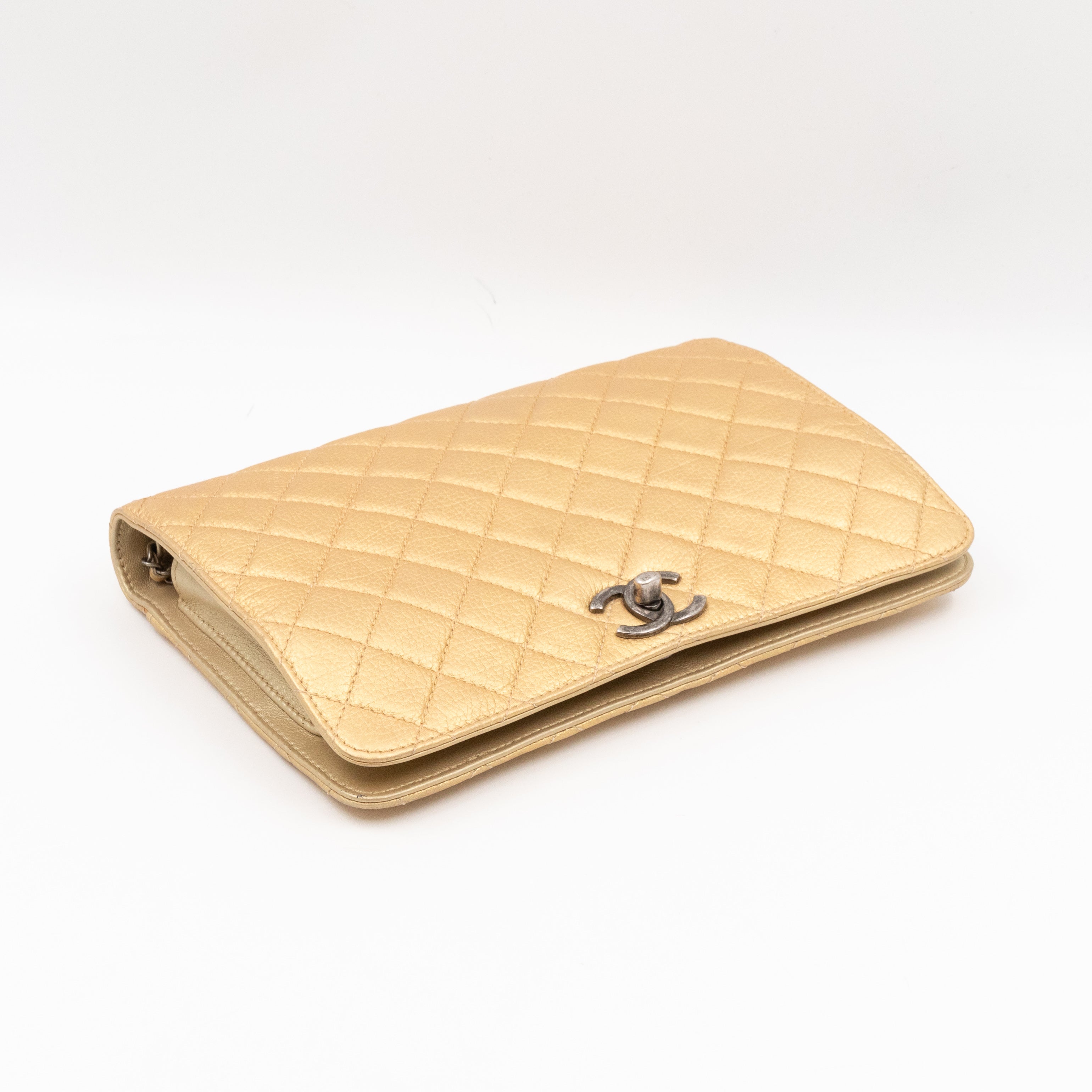 Coco Thin Wallet On Chain Gold Metallic Leather Ruthenium