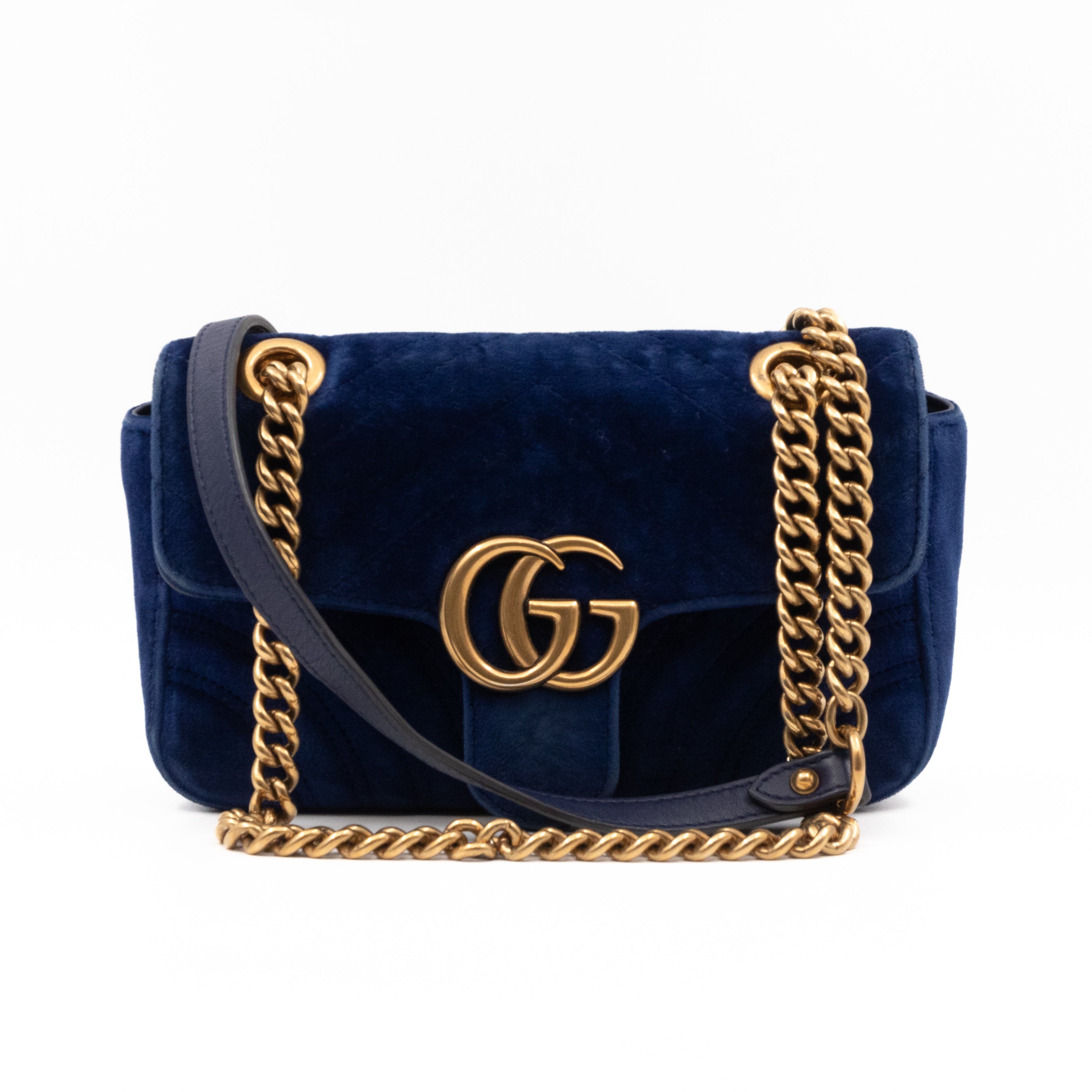 GG Marmont Mini Flap Bag Blue Velvet