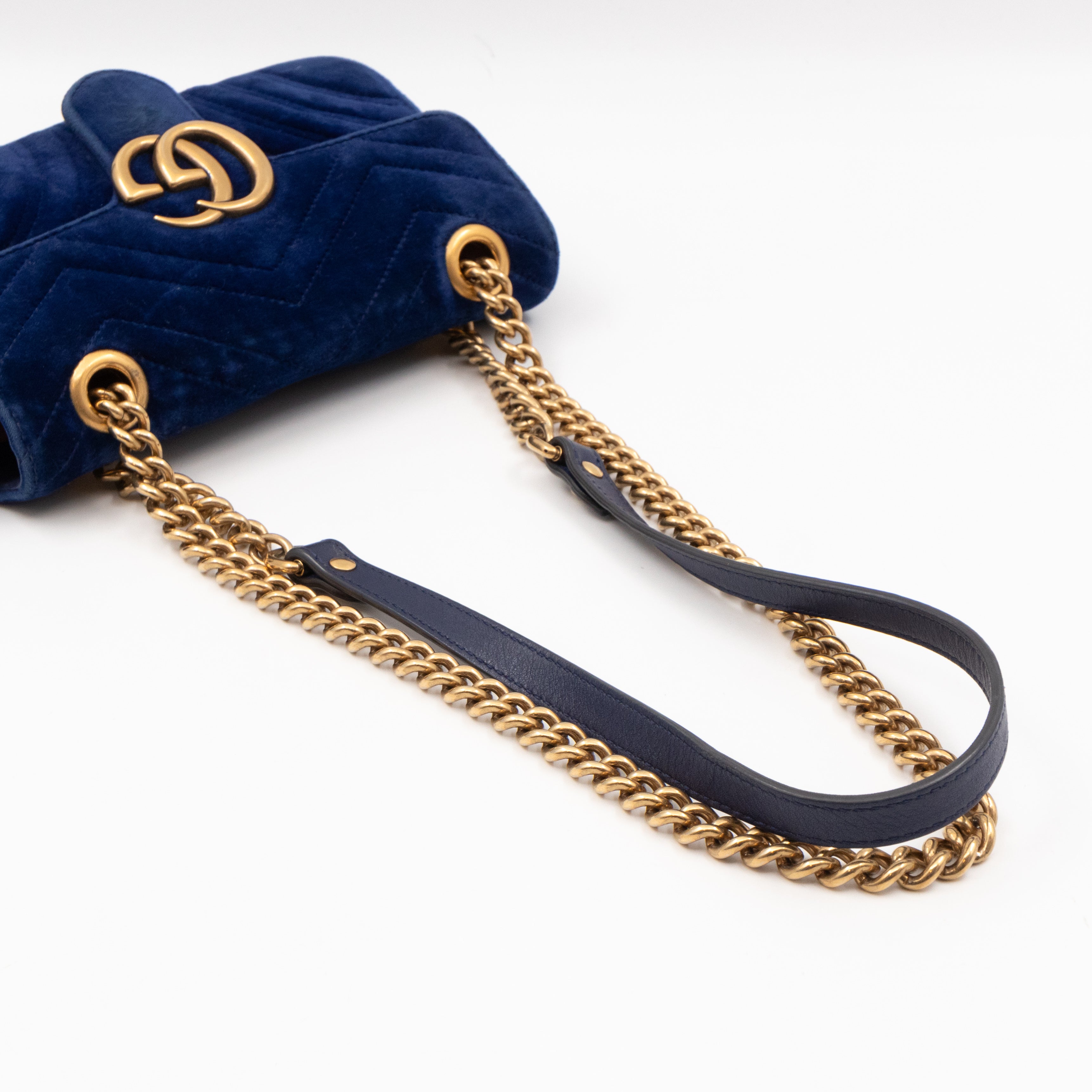 GG Marmont Mini Flap Bag Blue Velvet