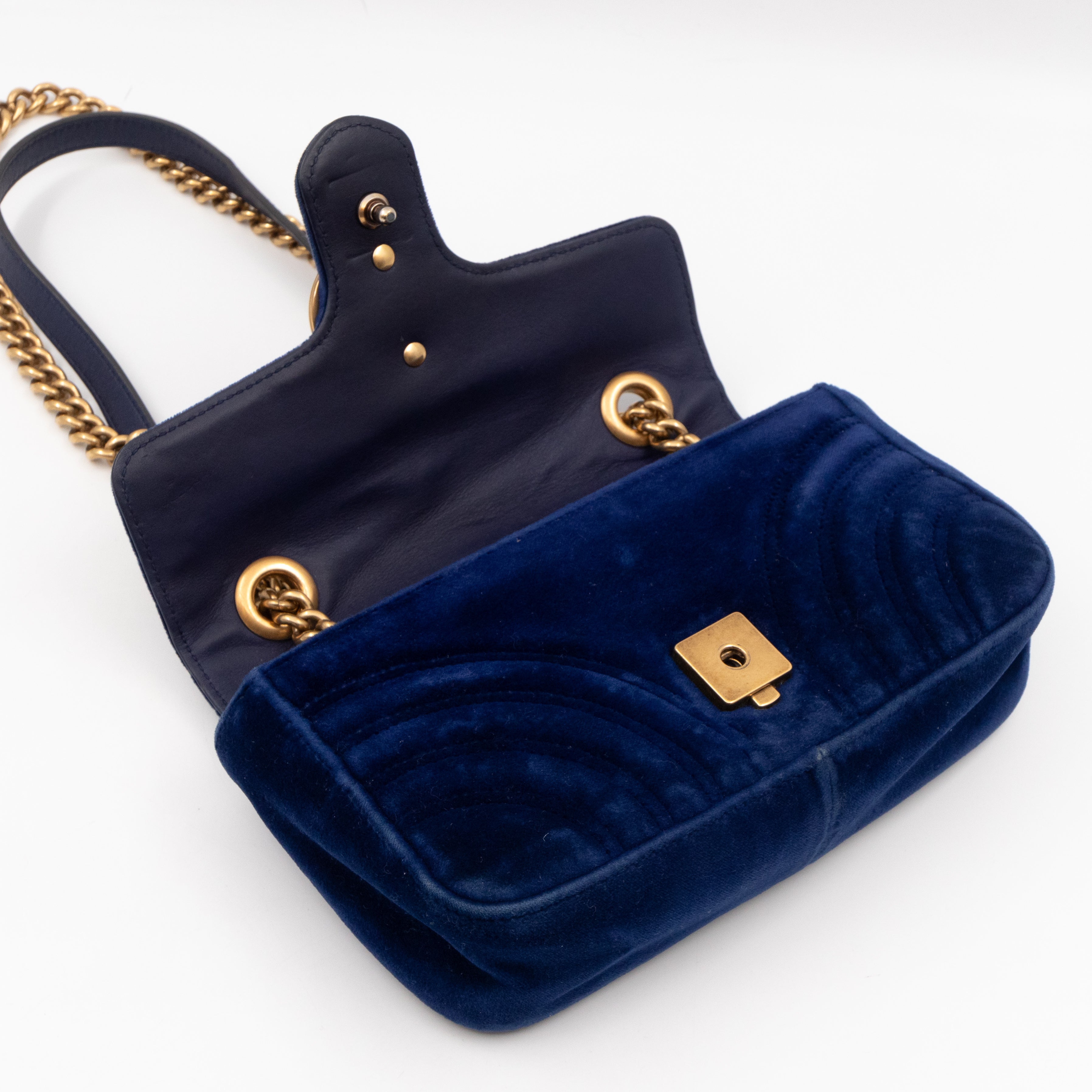 GG Marmont Mini Flap Bag Blue Velvet