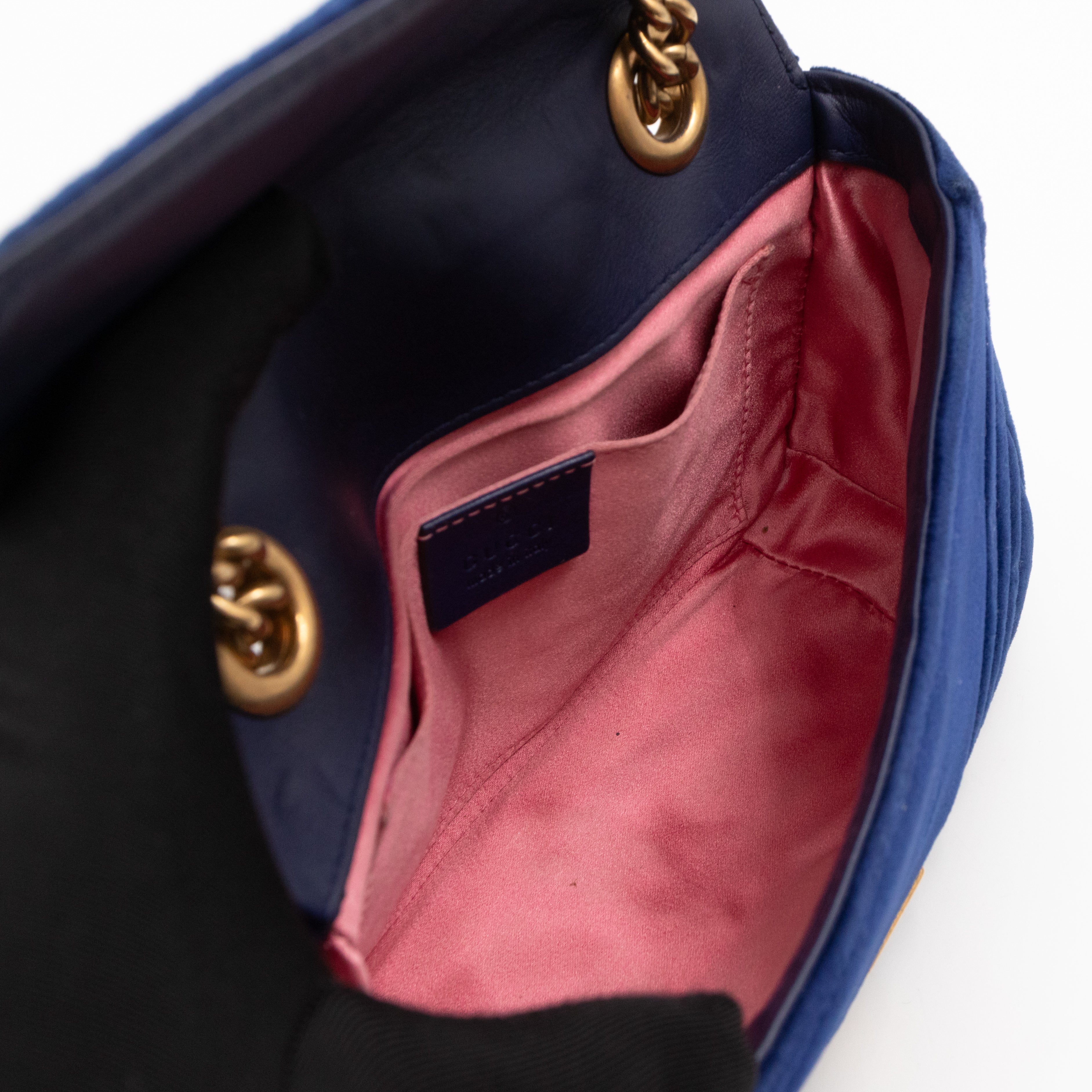 GG Marmont Mini Flap Bag Blue Velvet