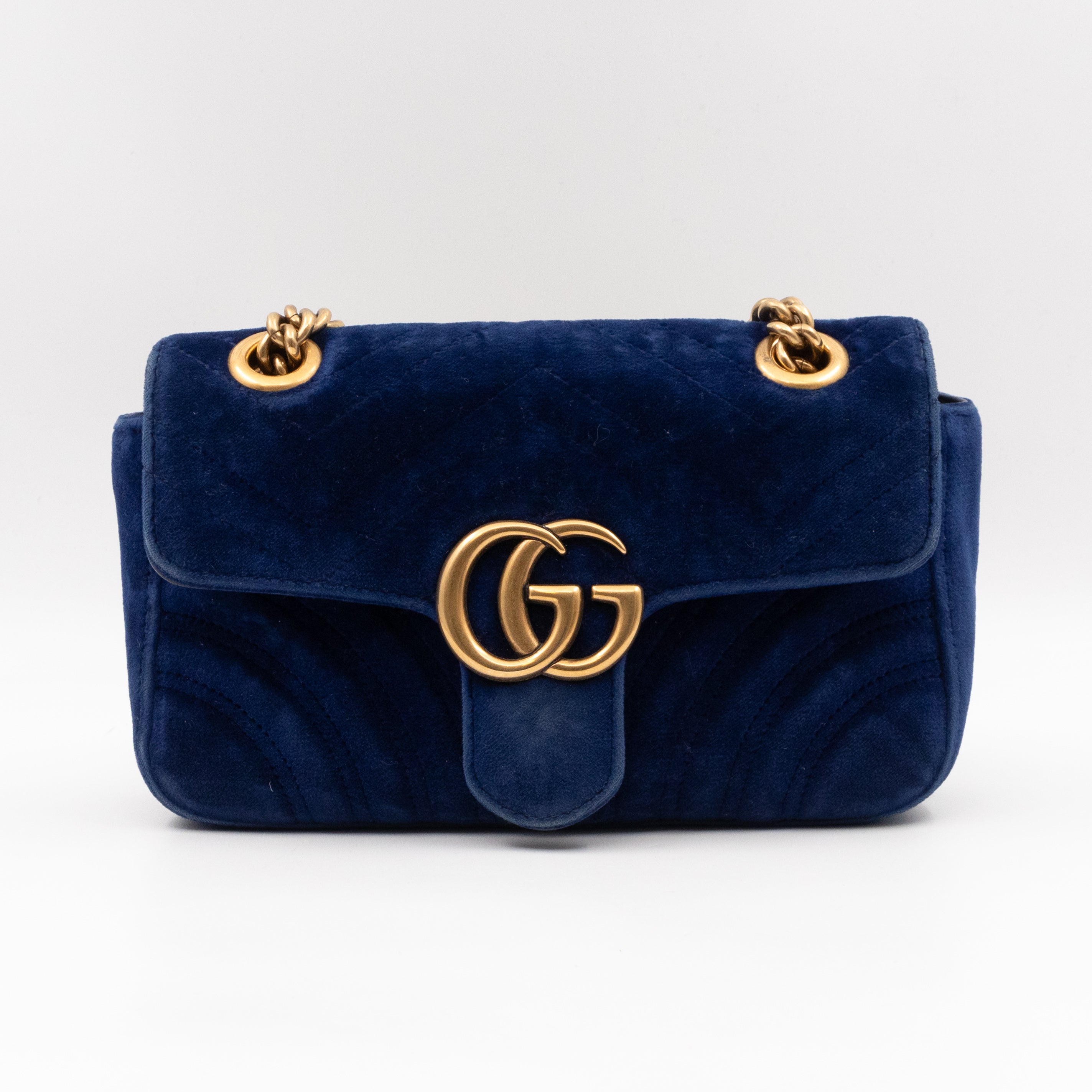 GG Marmont Mini Flap Bag Blue Velvet