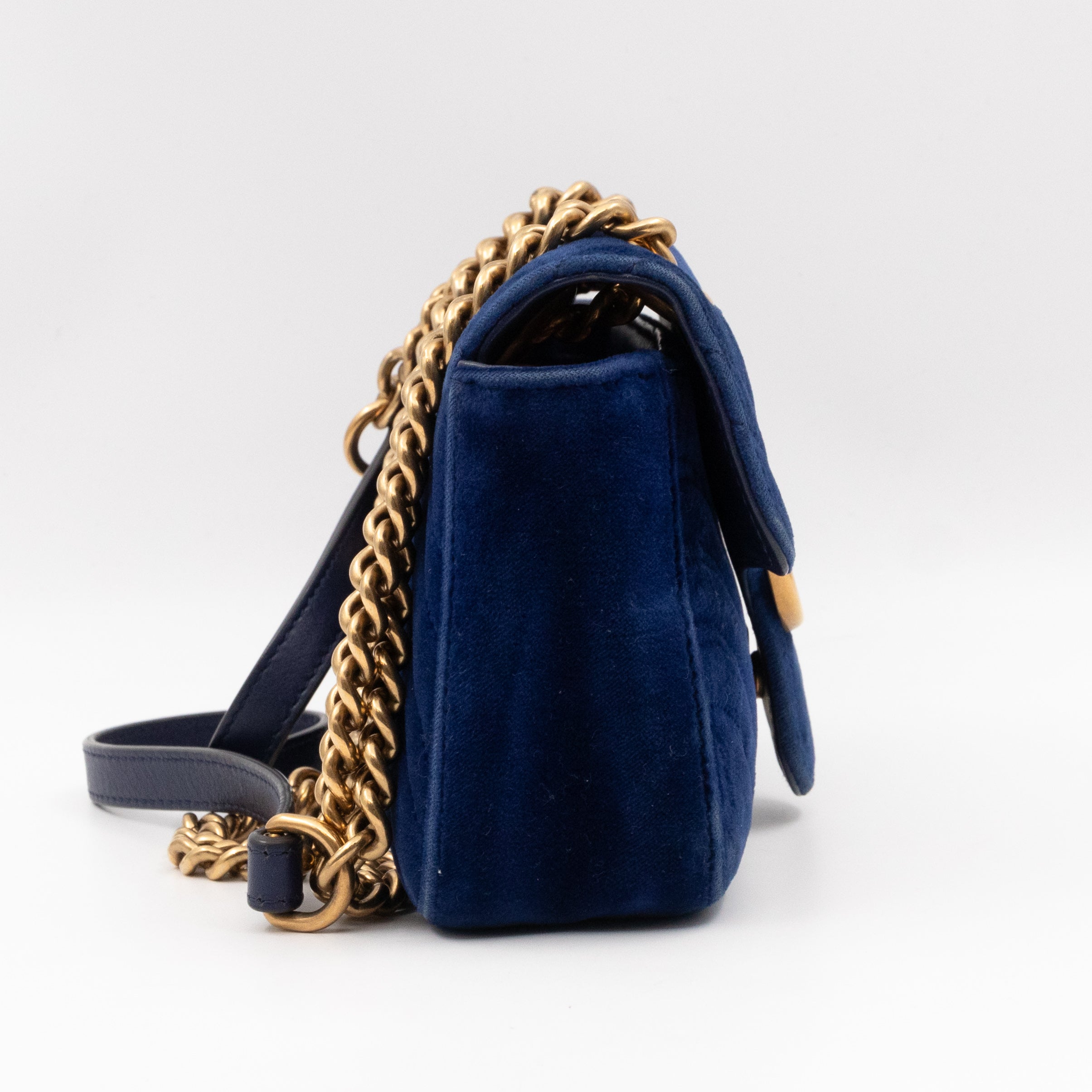 GG Marmont Mini Flap Bag Blue Velvet