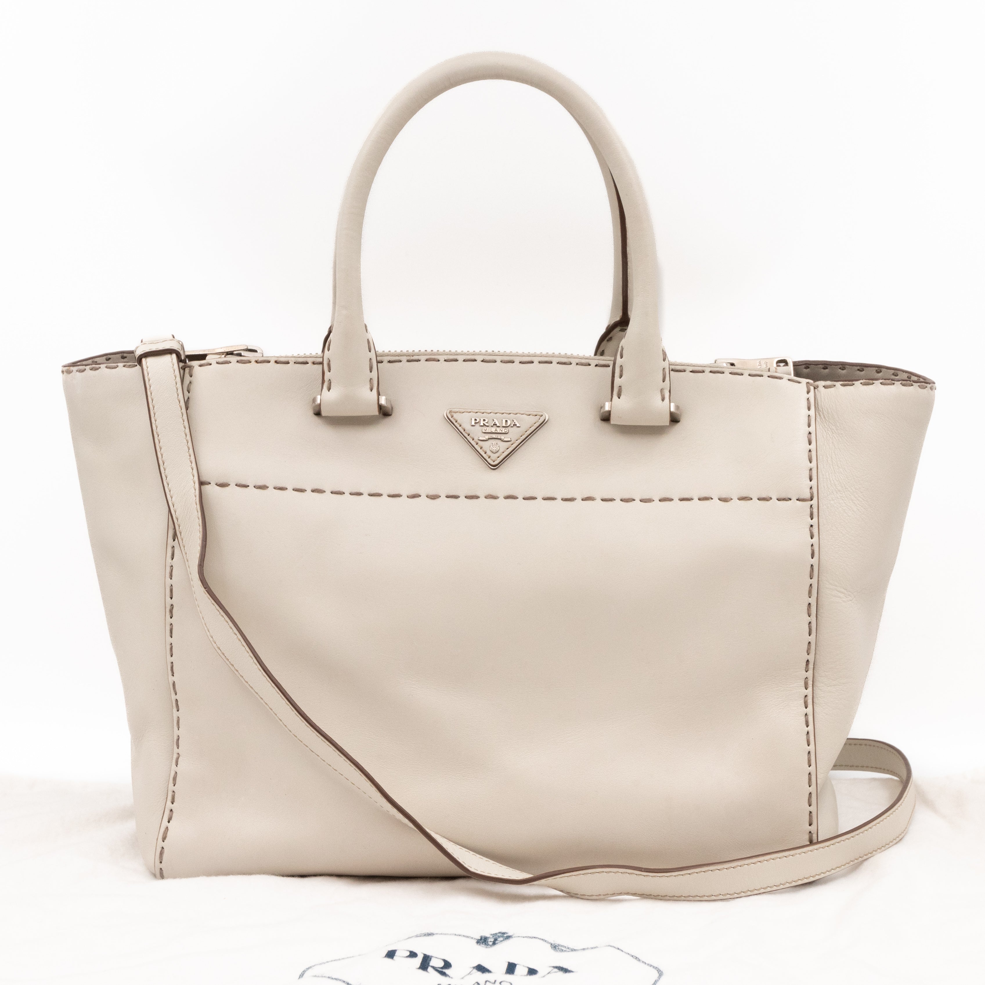 Galleria Hand Stitch Double Zip White Leather