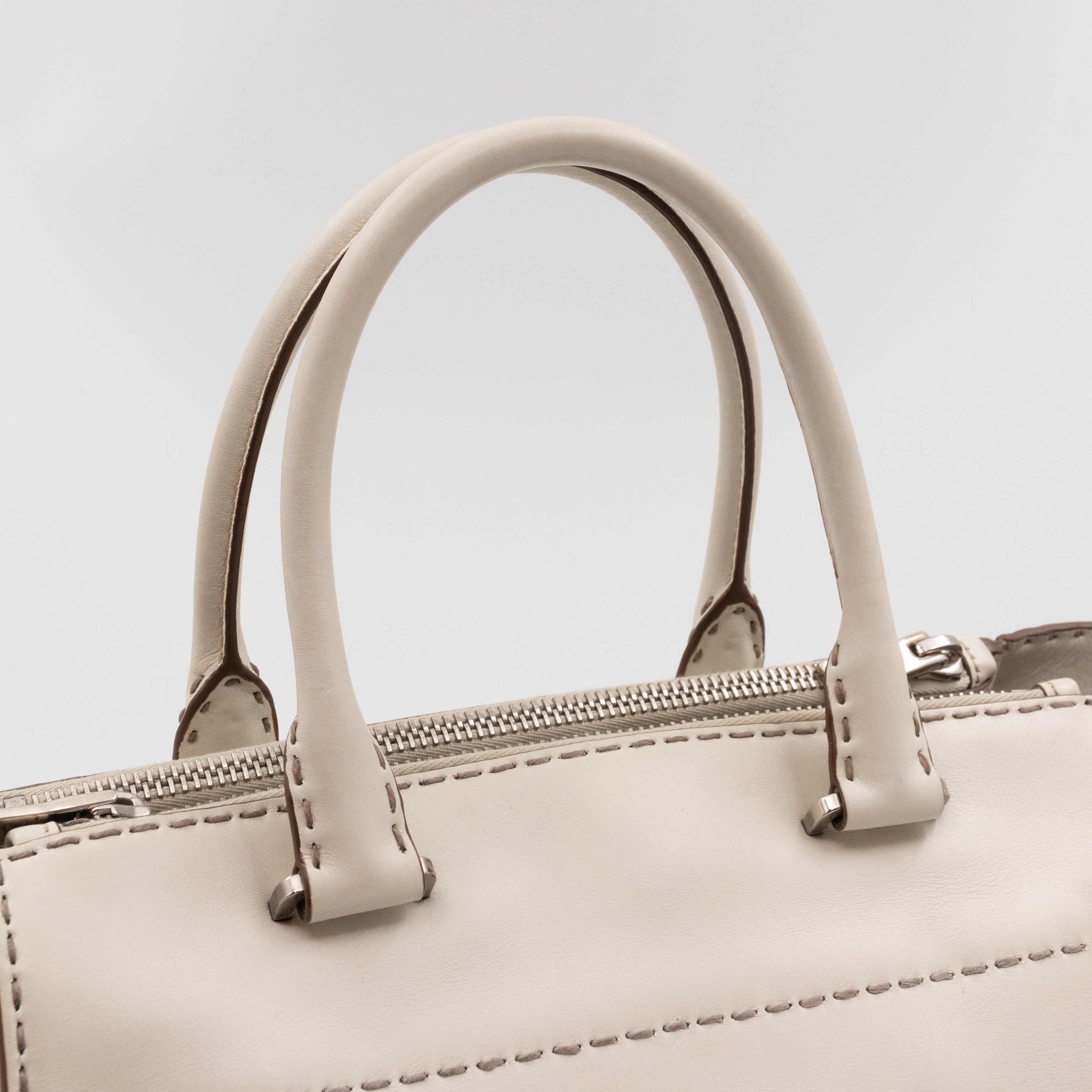 Galleria Hand Stitch Double Zip White Leather