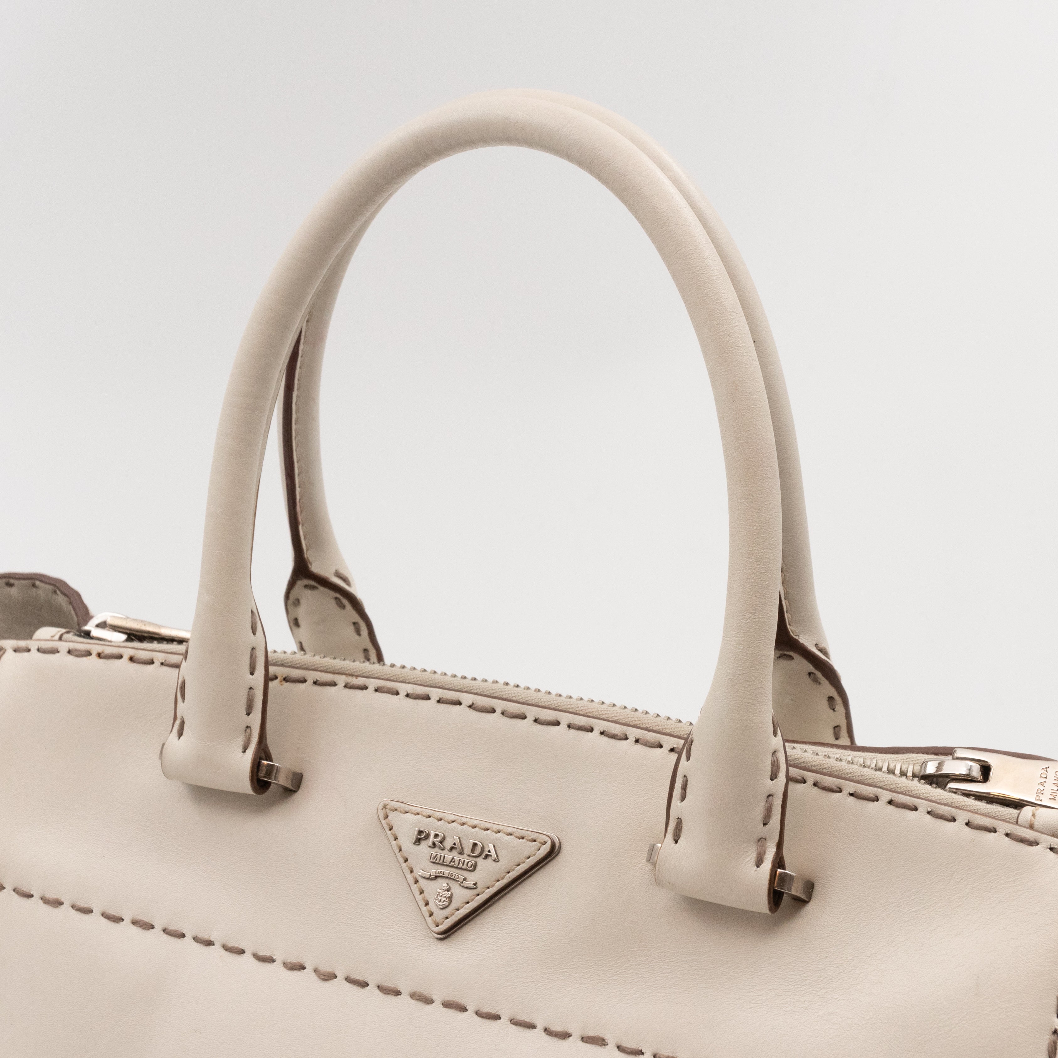 Galleria Hand Stitch Double Zip White Leather