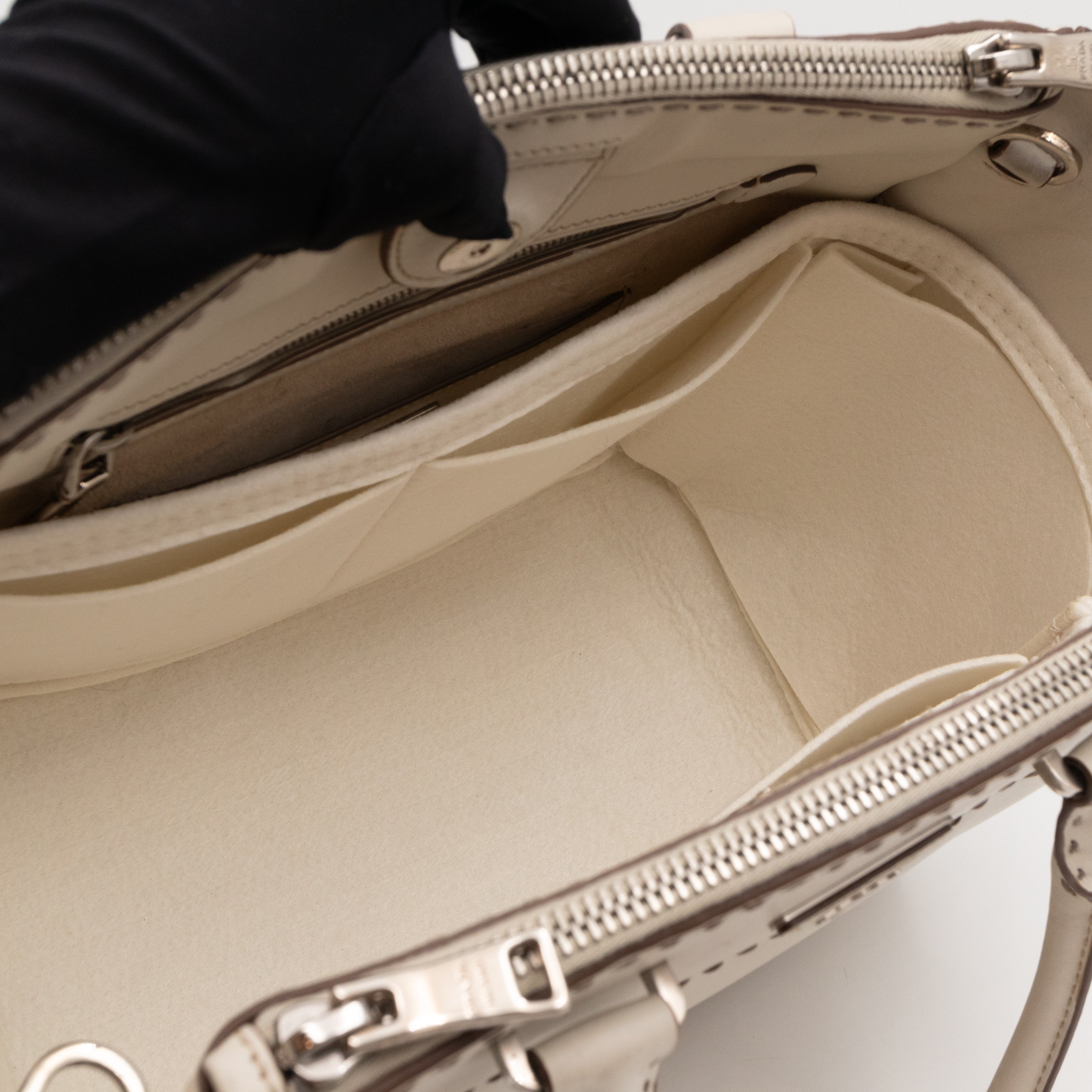 Galleria Hand Stitch Double Zip White Leather