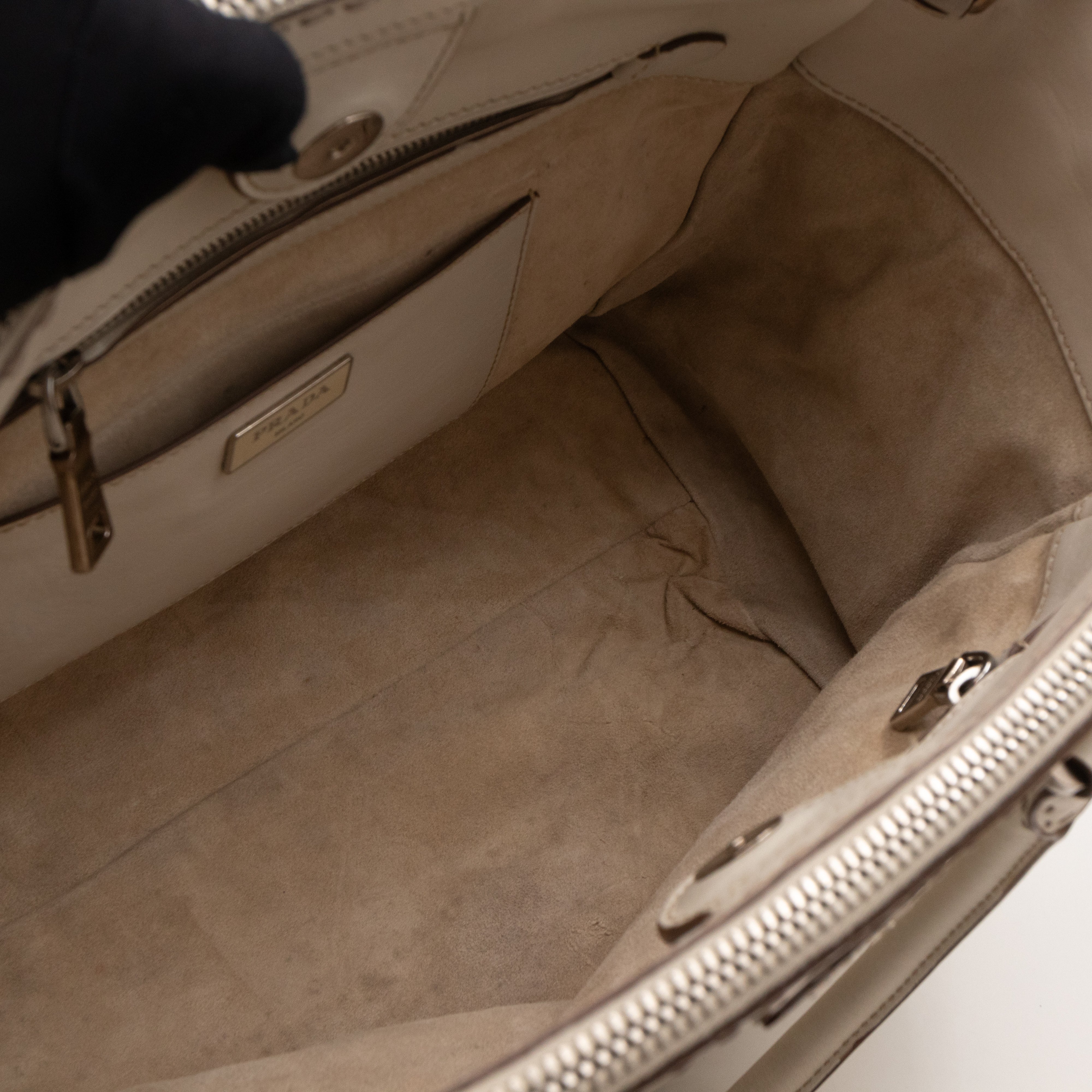 Galleria Hand Stitch Double Zip White Leather