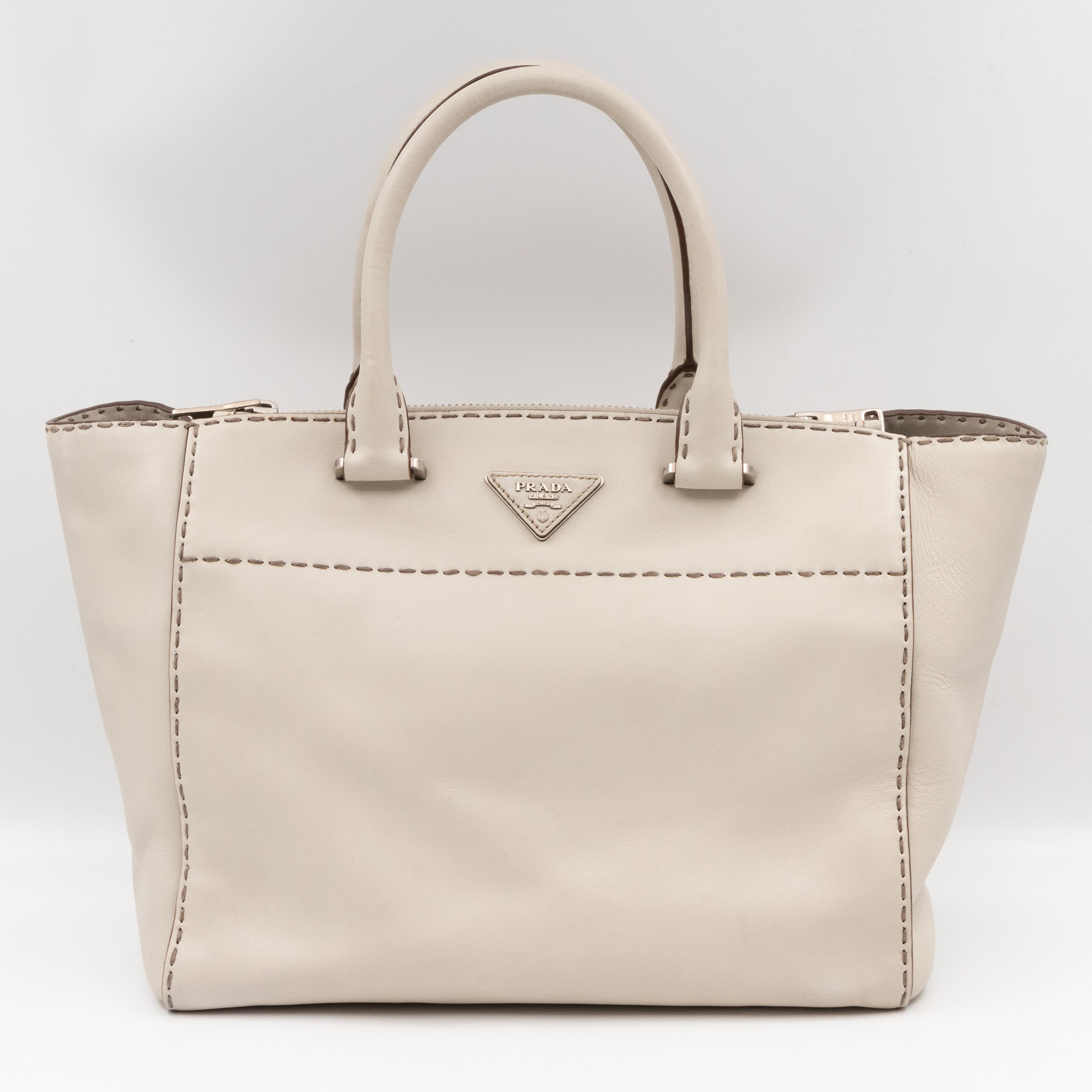 Galleria Hand Stitch Double Zip White Leather