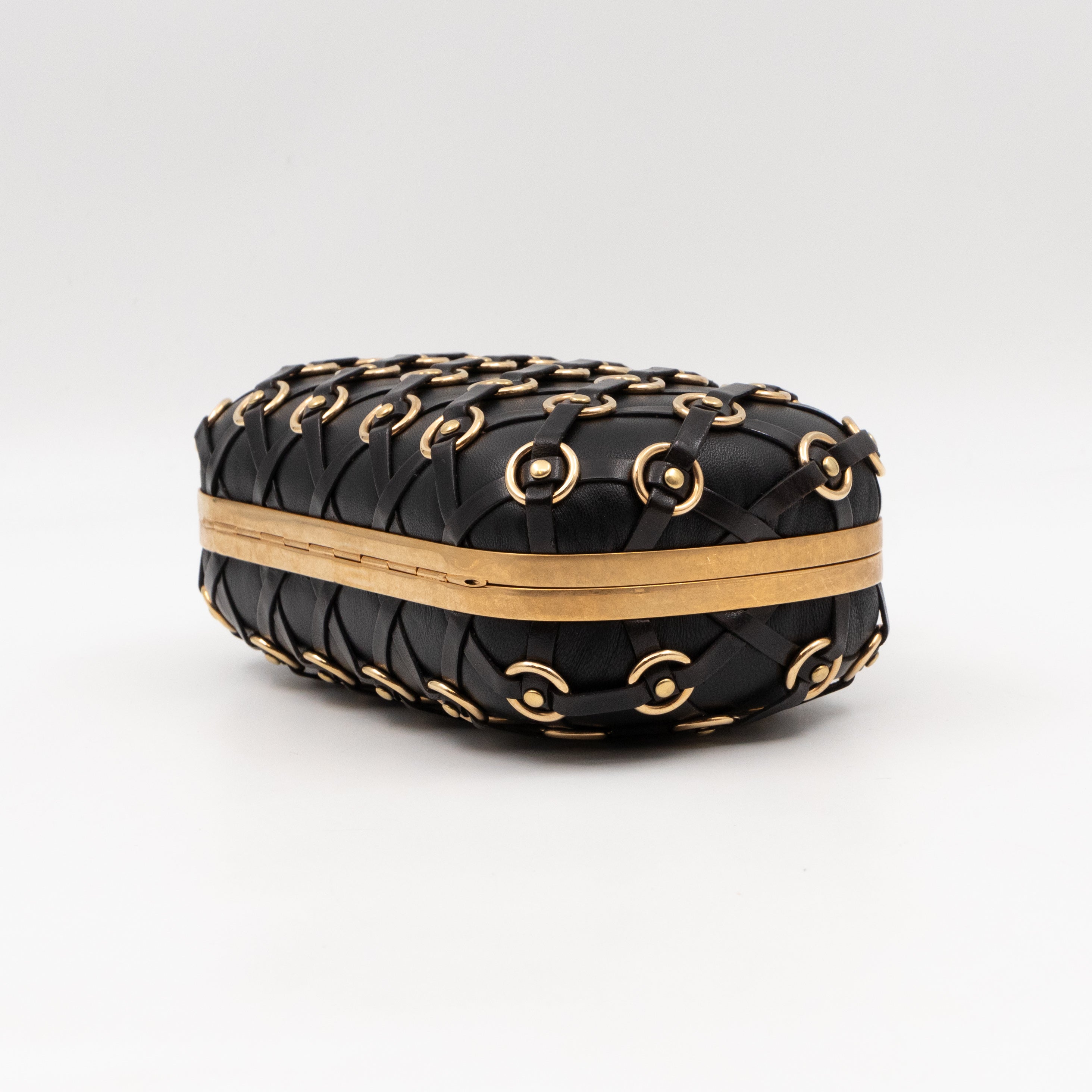 Skull Clutch with Chain Grommet Black Lattice Weave Leather