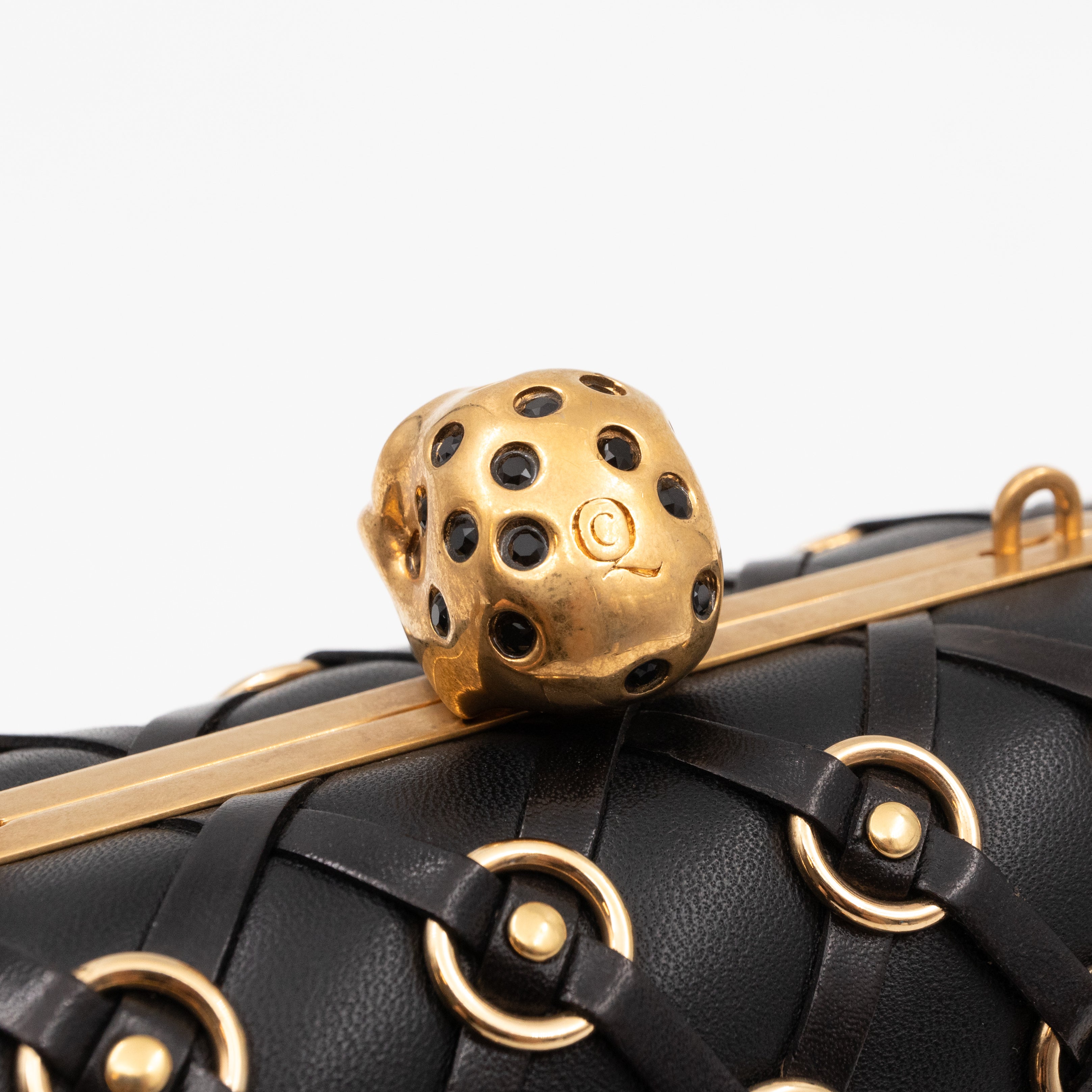 Skull Clutch with Chain Grommet Black Lattice Weave Leather
