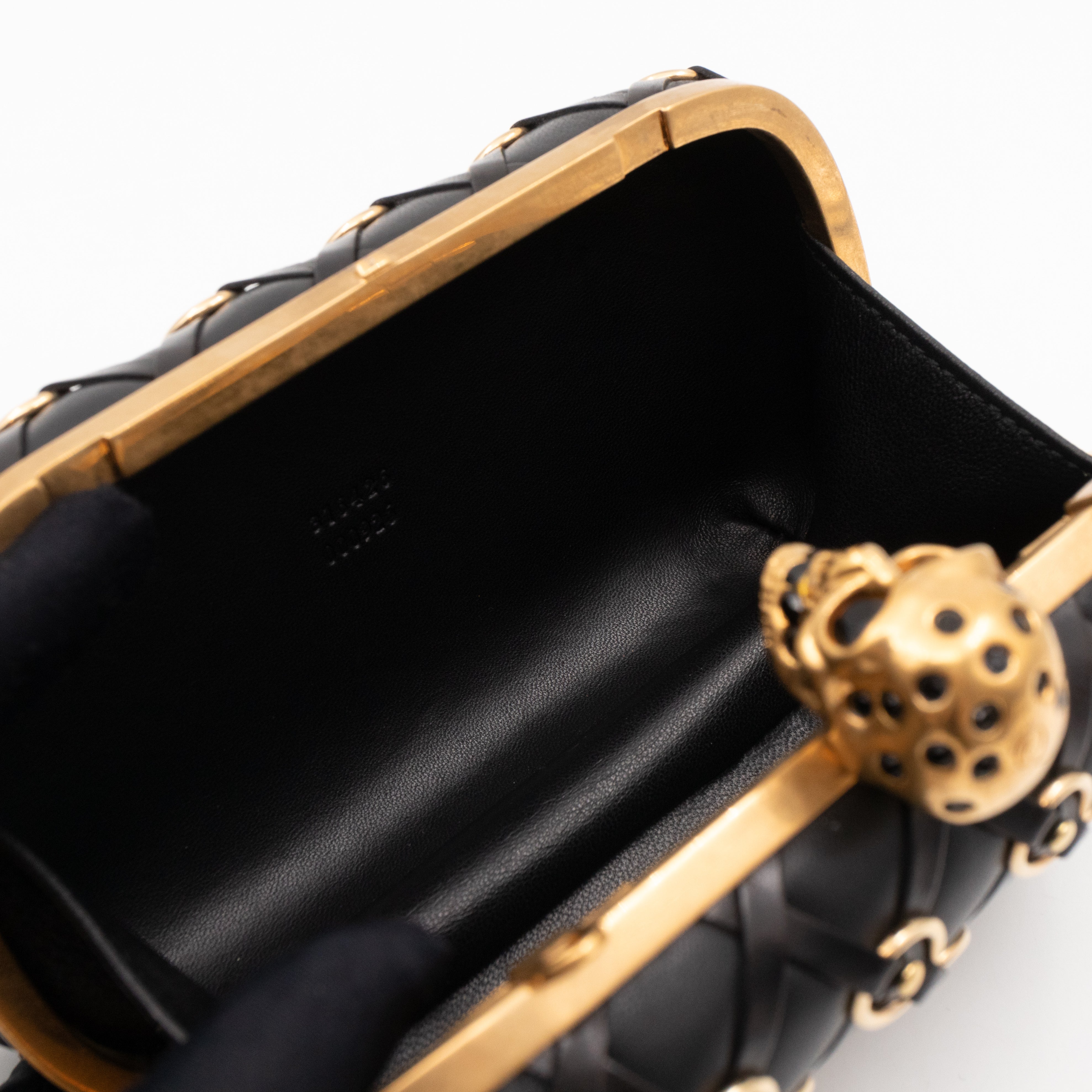 Skull Clutch with Chain Grommet Black Lattice Weave Leather