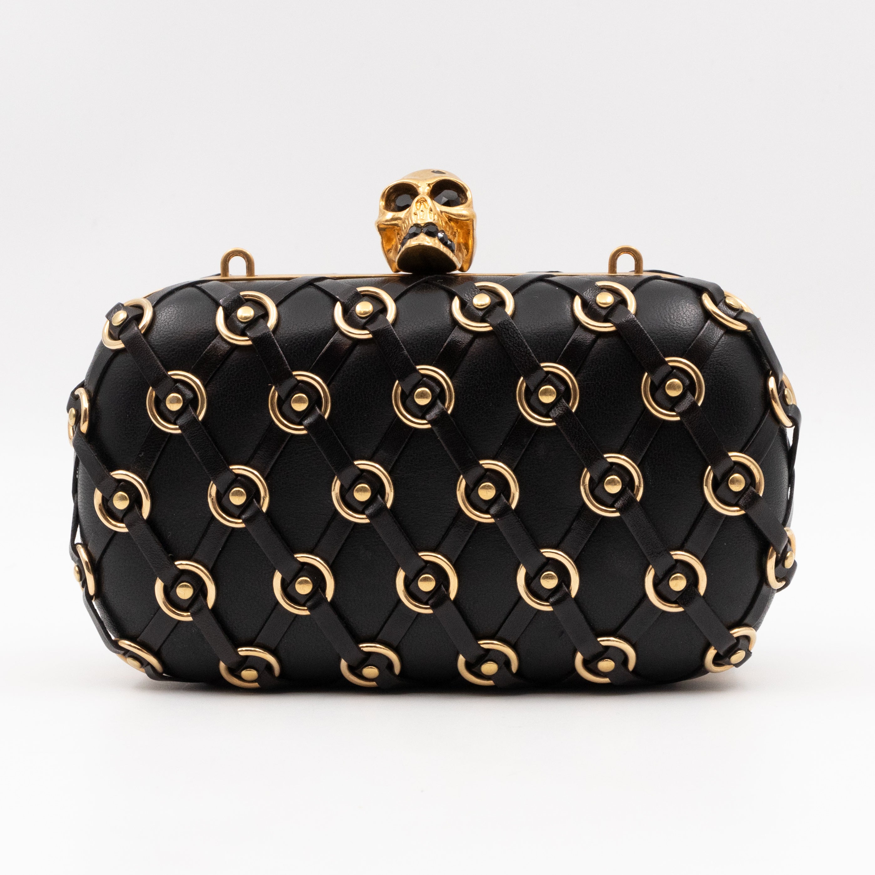 Skull Clutch with Chain Grommet Black Lattice Weave Leather