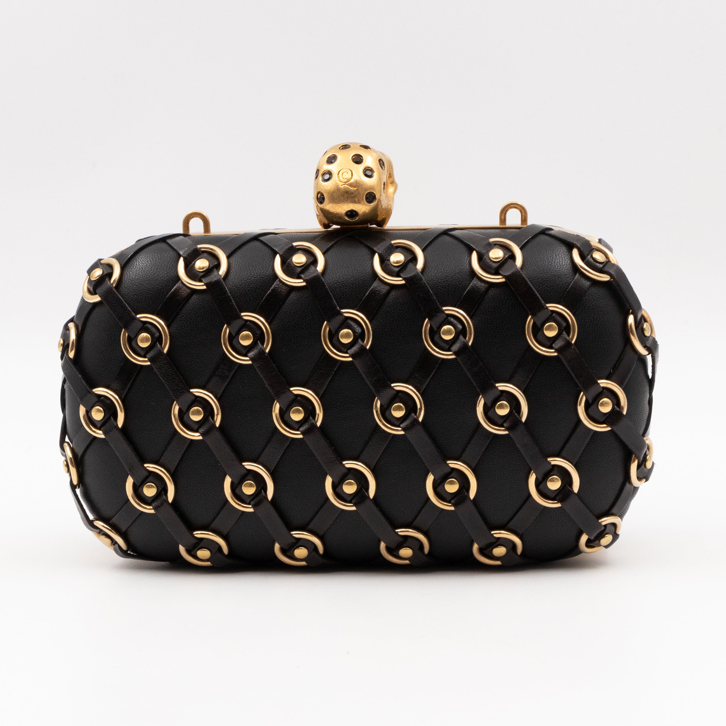 Skull Clutch with Chain Grommet Black Lattice Weave Leather