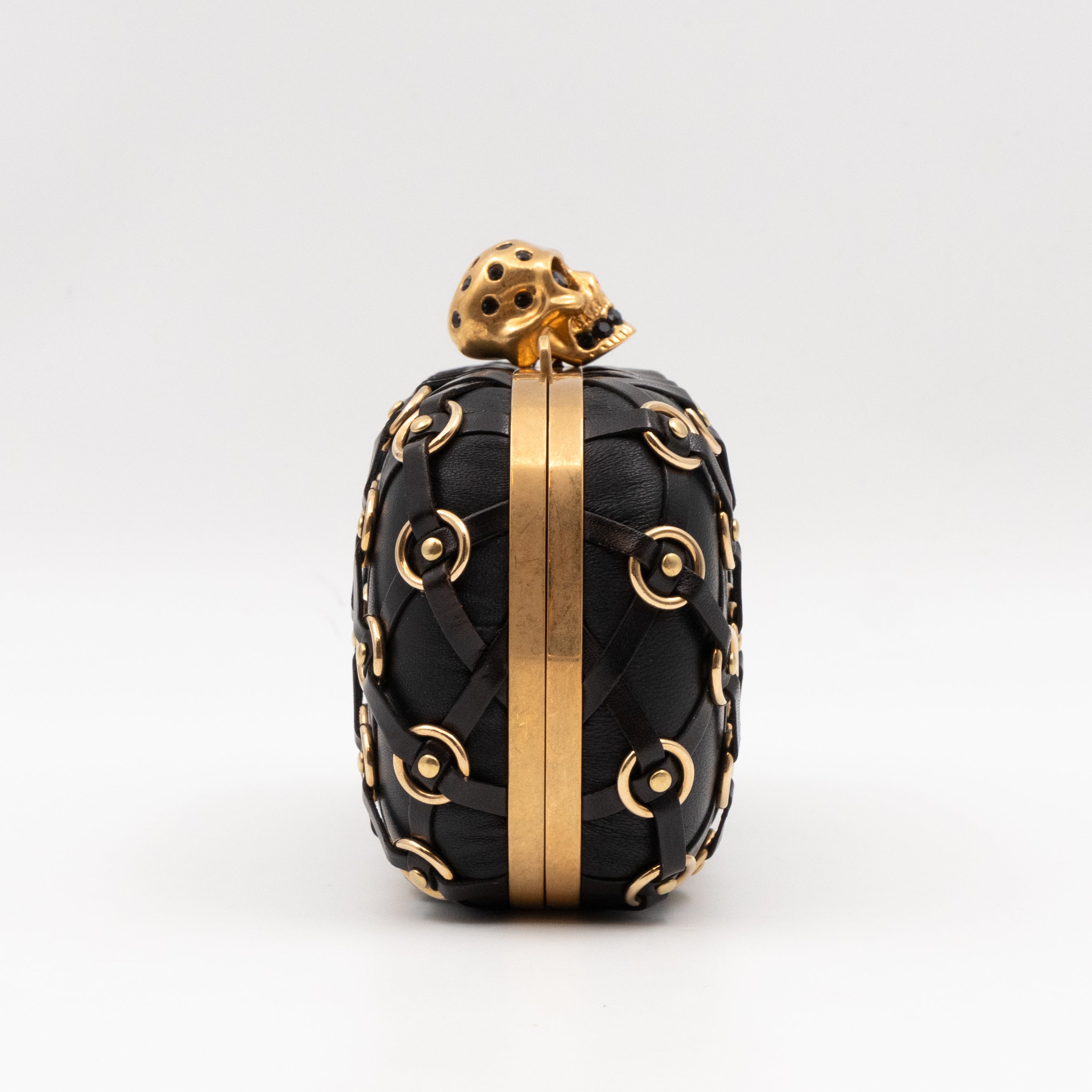 Skull Clutch with Chain Grommet Black Lattice Weave Leather