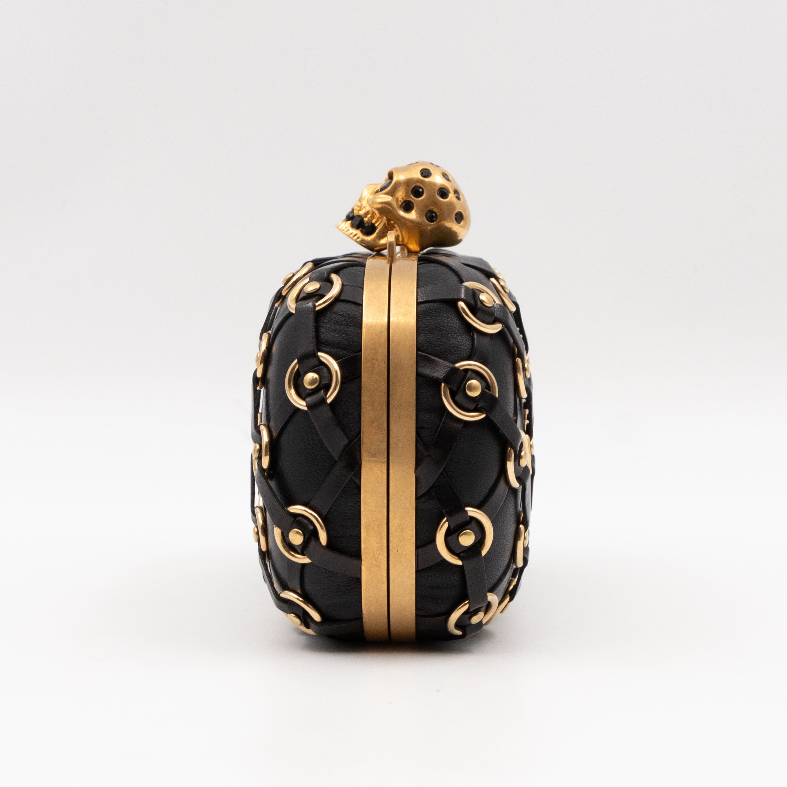 Skull Clutch with Chain Grommet Black Lattice Weave Leather