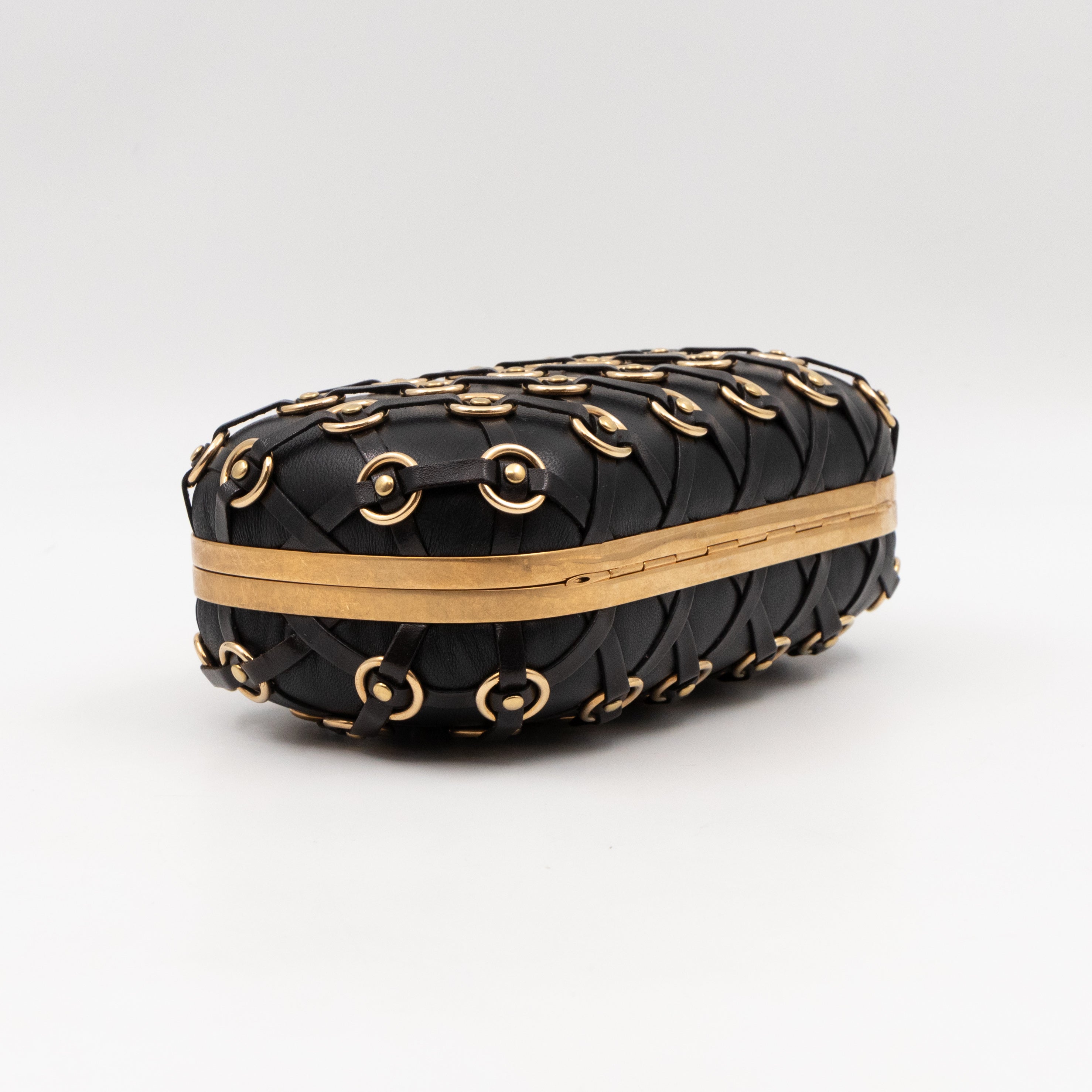 Skull Clutch with Chain Grommet Black Lattice Weave Leather