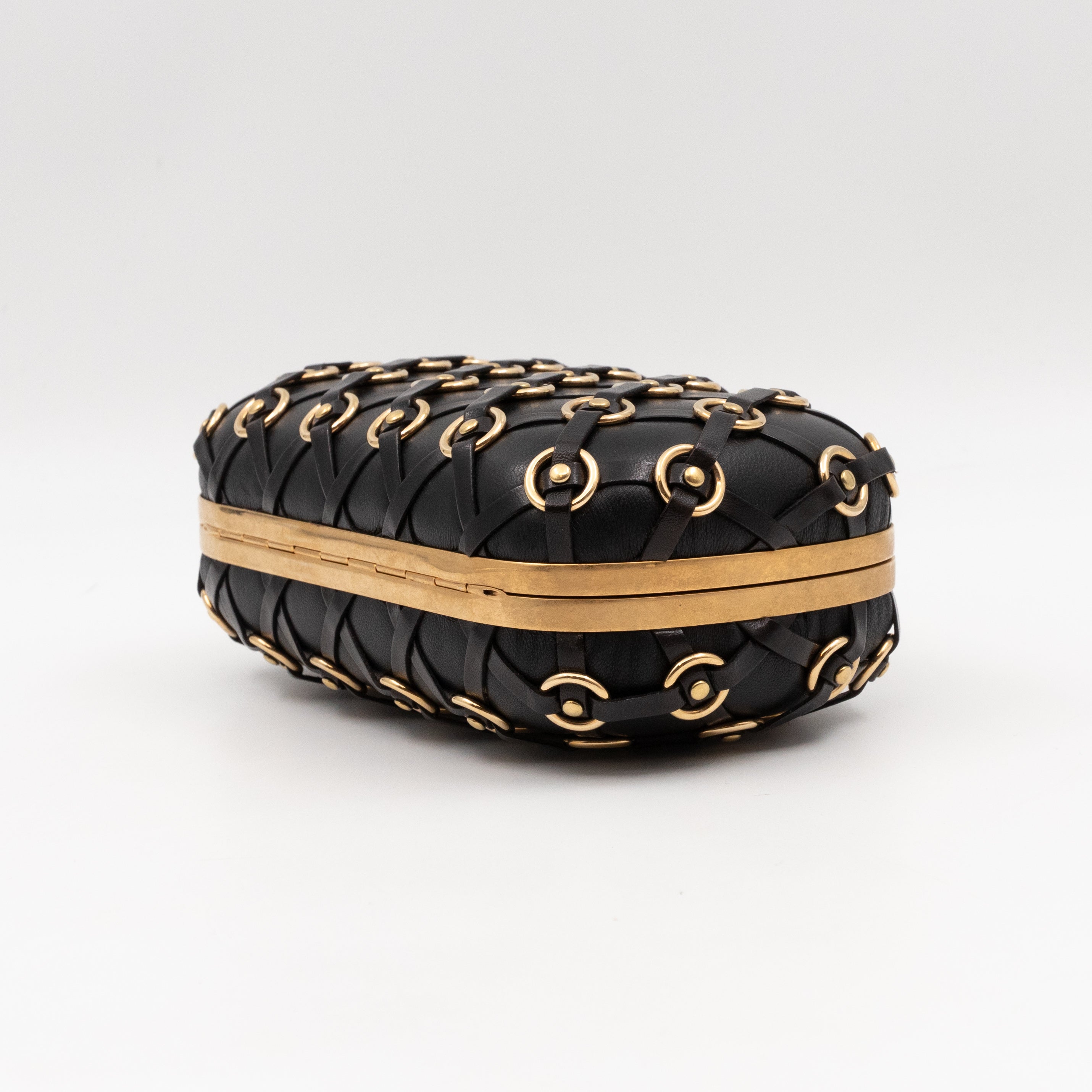 Skull Clutch with Chain Grommet Black Lattice Weave Leather