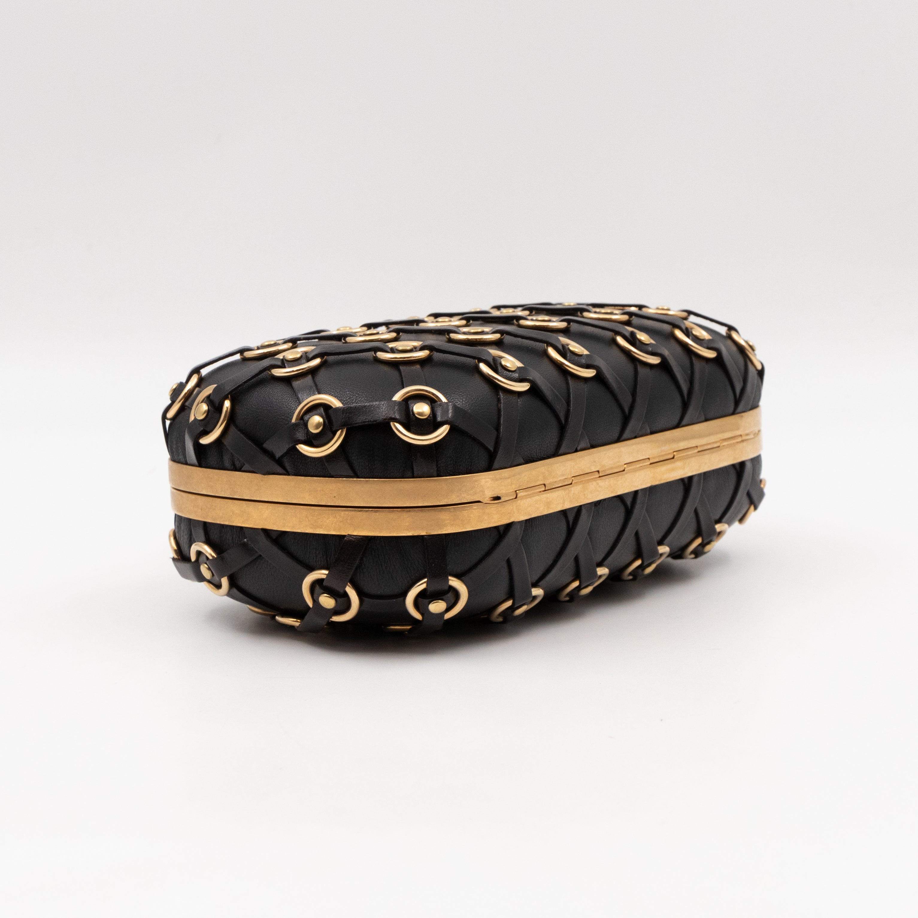 Skull Clutch with Chain Grommet Black Lattice Weave Leather