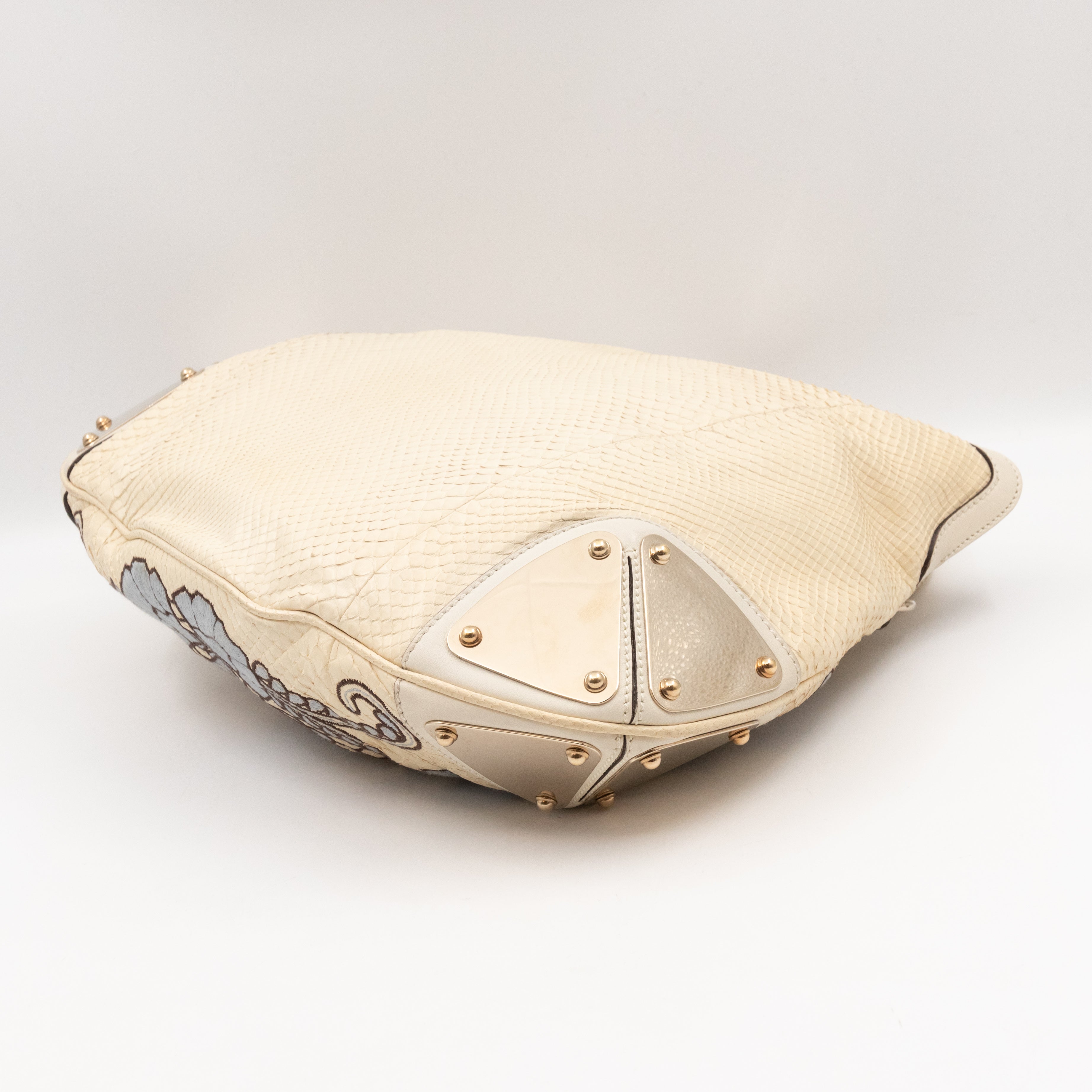 Indy Top Handle Bag Embroidered White Python Leather