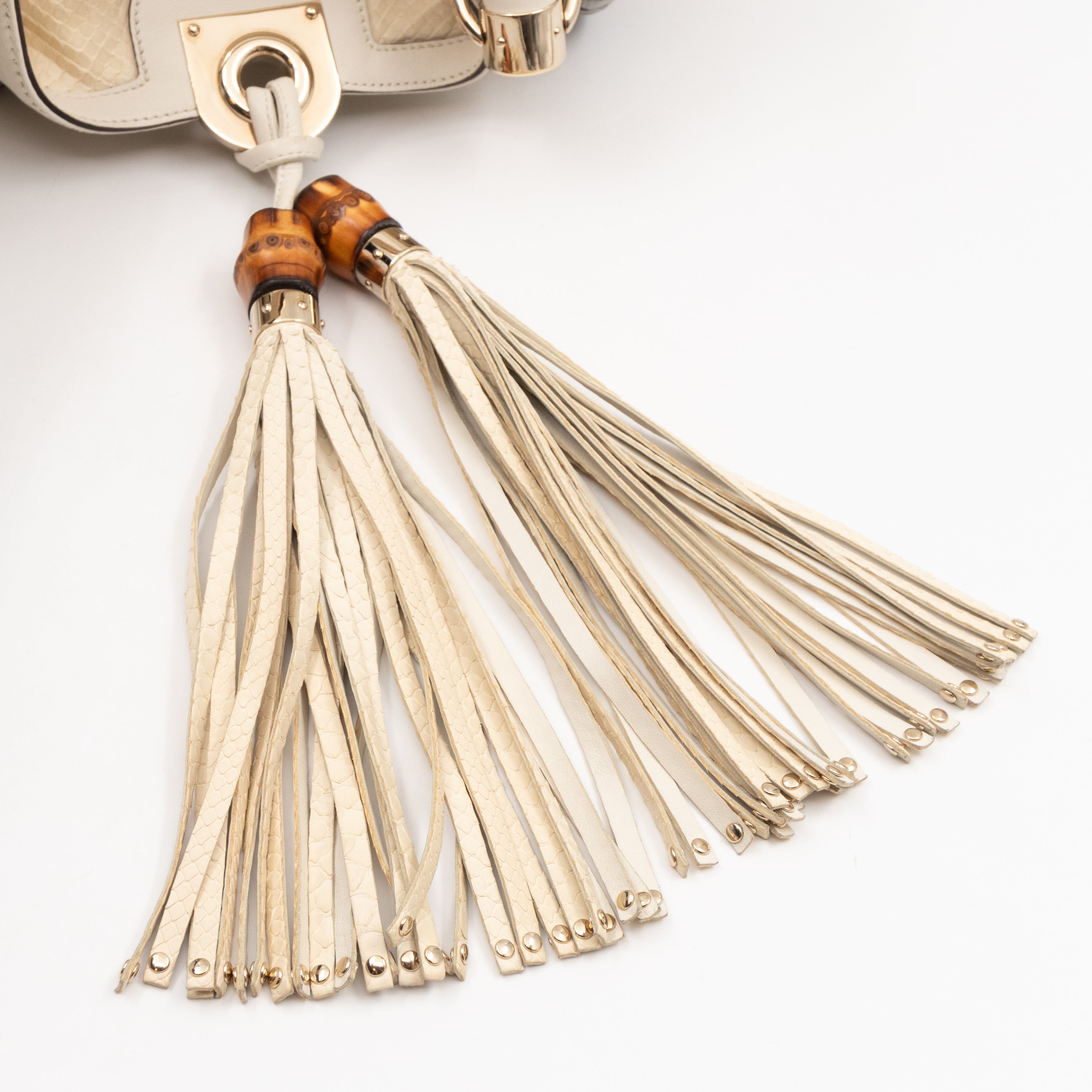 Indy Top Handle Bag Embroidered White Python Leather