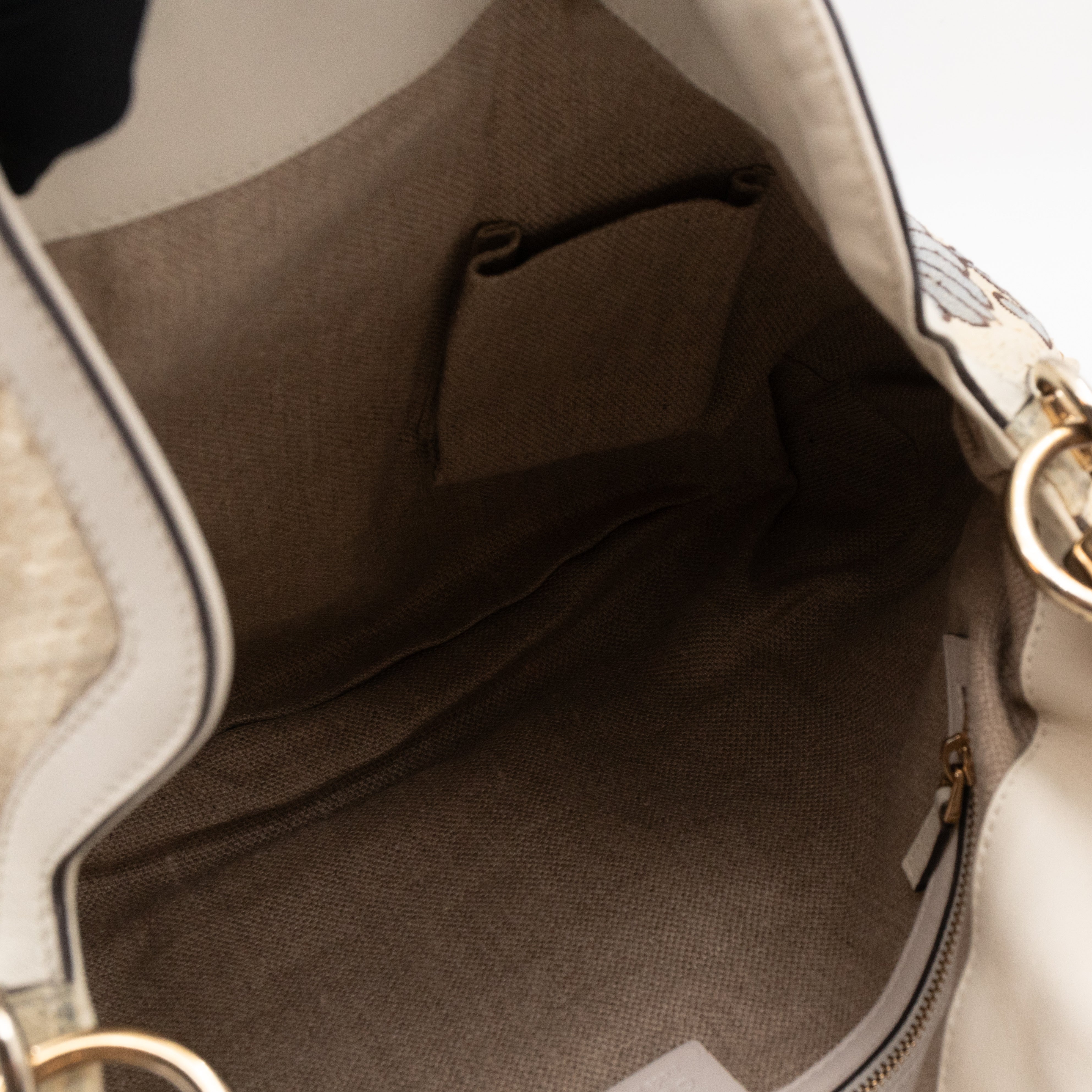 Indy Top Handle Bag Embroidered White Python Leather