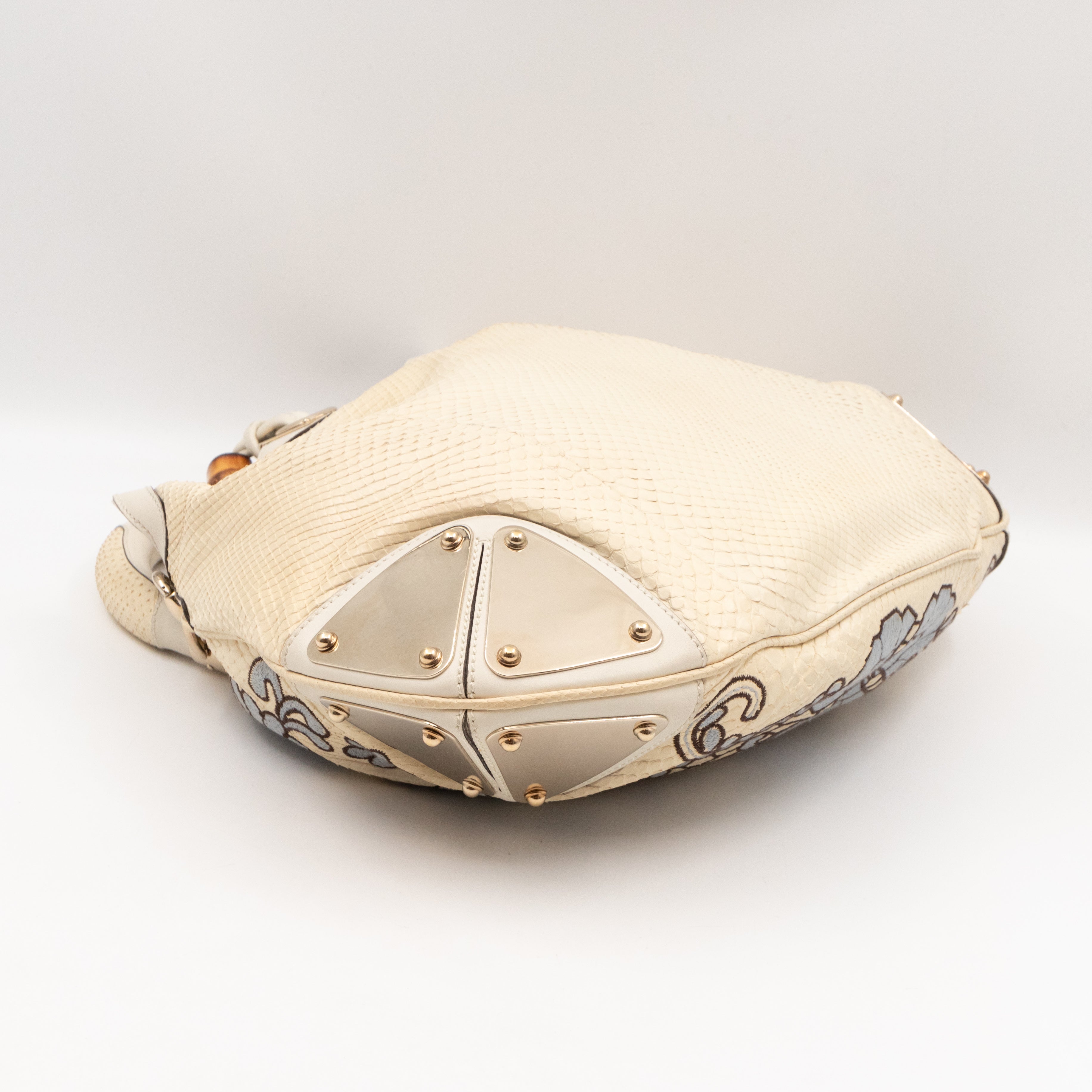 Indy Top Handle Bag Embroidered White Python Leather