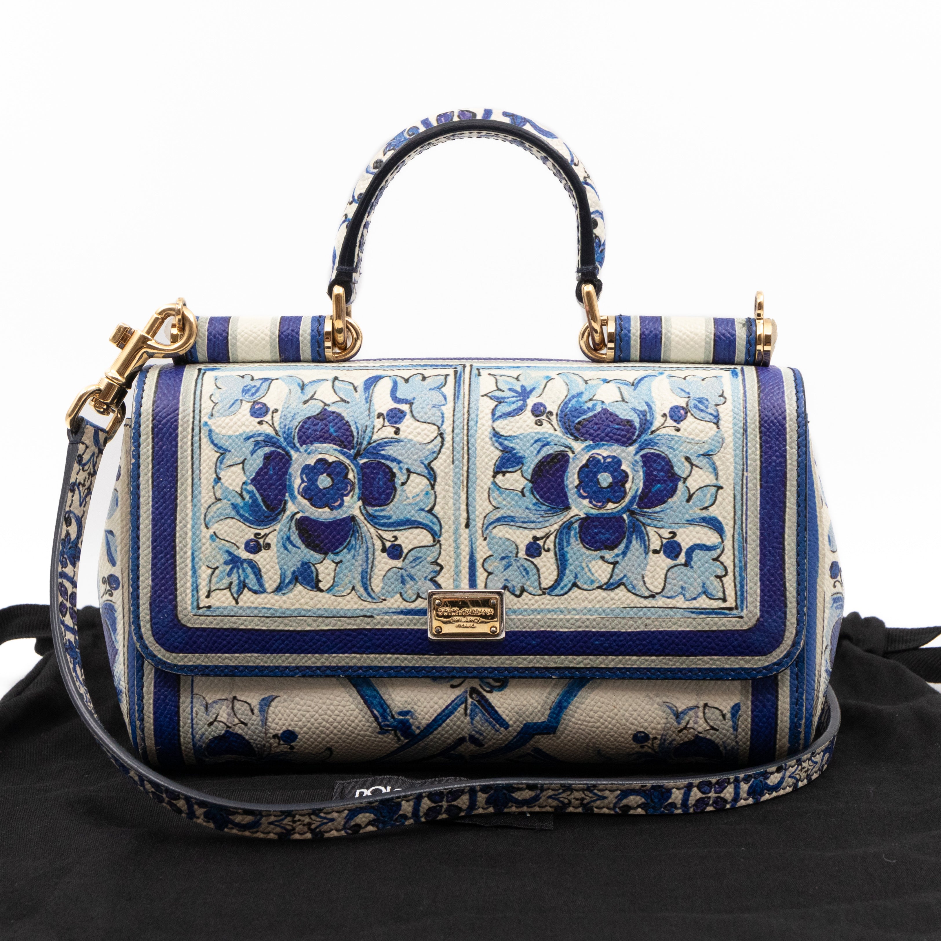 Miss Sicily Mini Blue Majolica Print Dauphine Leather