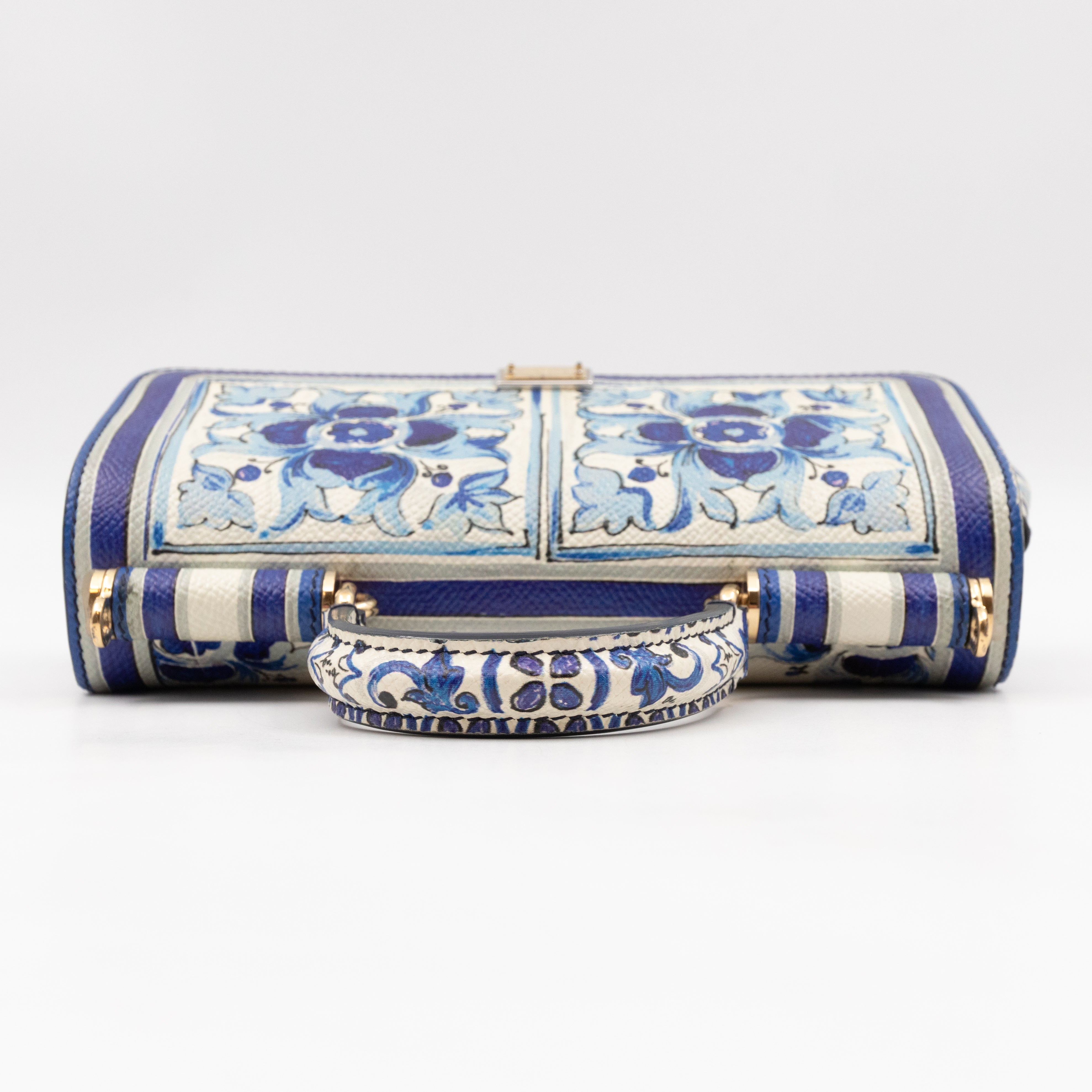 Miss Sicily Mini Blue Majolica Print Dauphine Leather