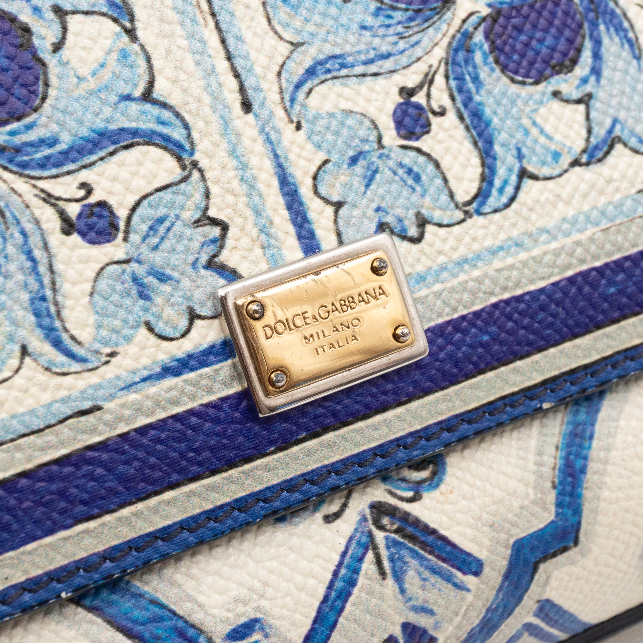 Miss Sicily Mini Blue Majolica Print Dauphine Leather