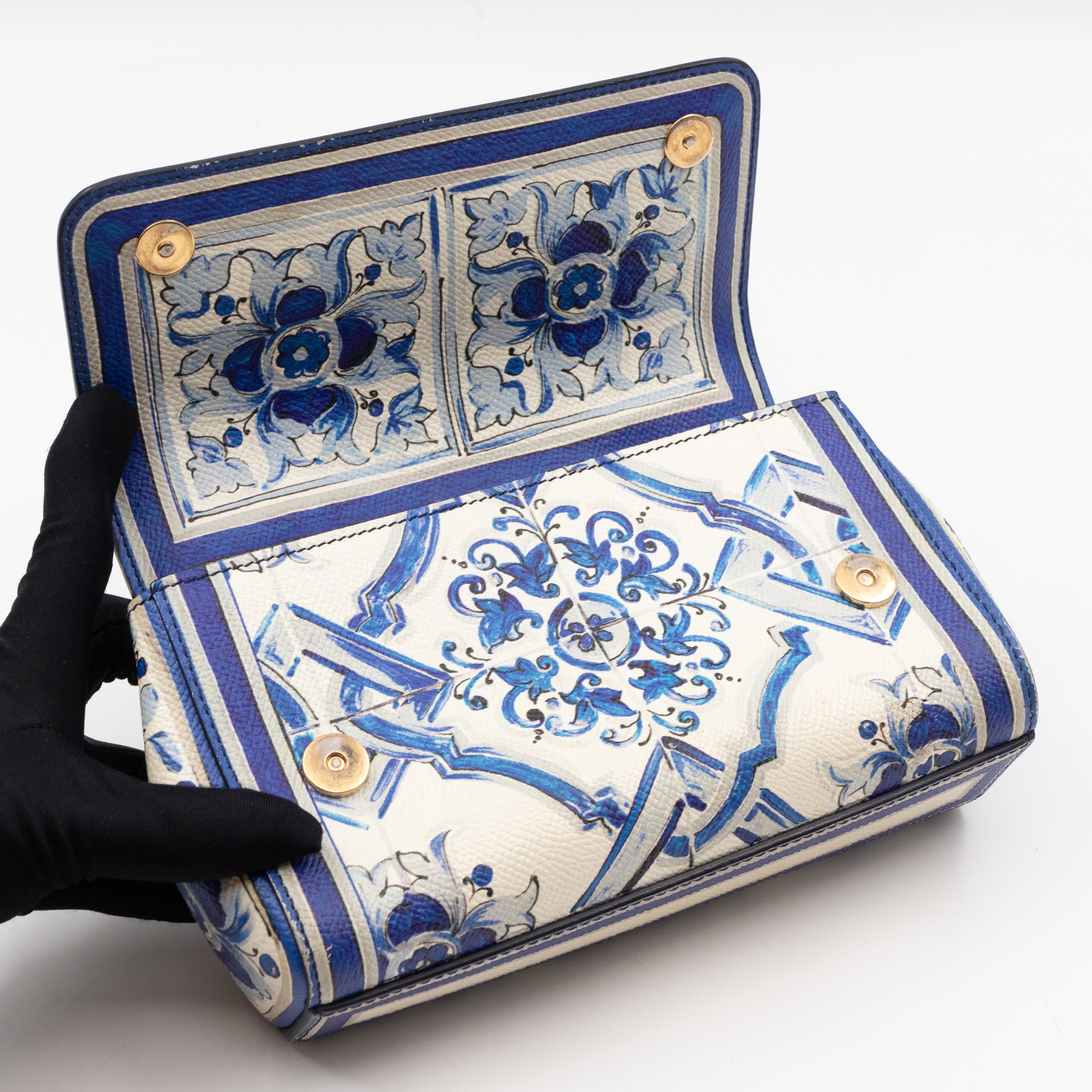 Miss Sicily Mini Blue Majolica Print Dauphine Leather