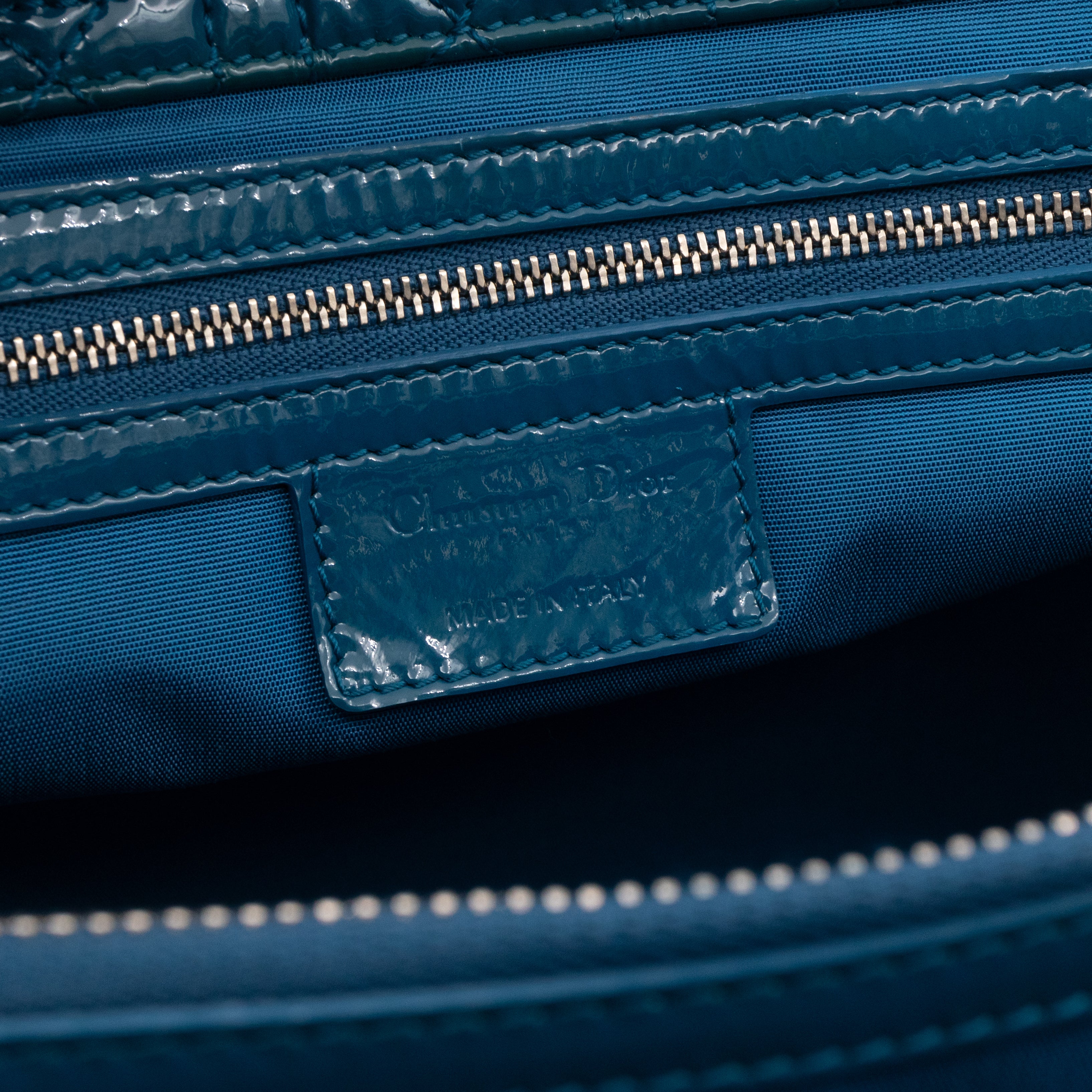 Medium Soft Shopping Tote Blue Patent Cannage Leather